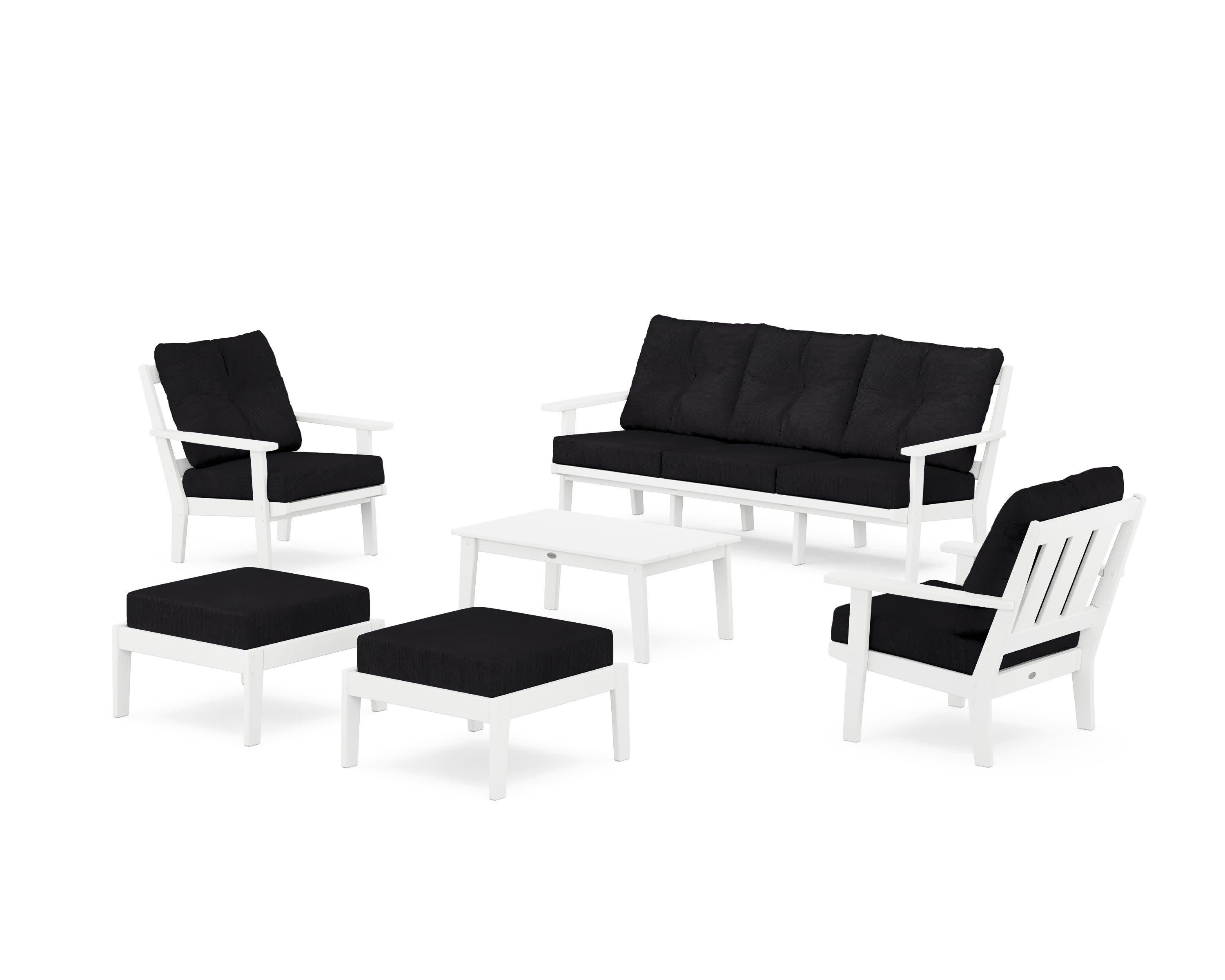 Oxford 6-Piece Lounge Sofa Set in White / Midnight Linen