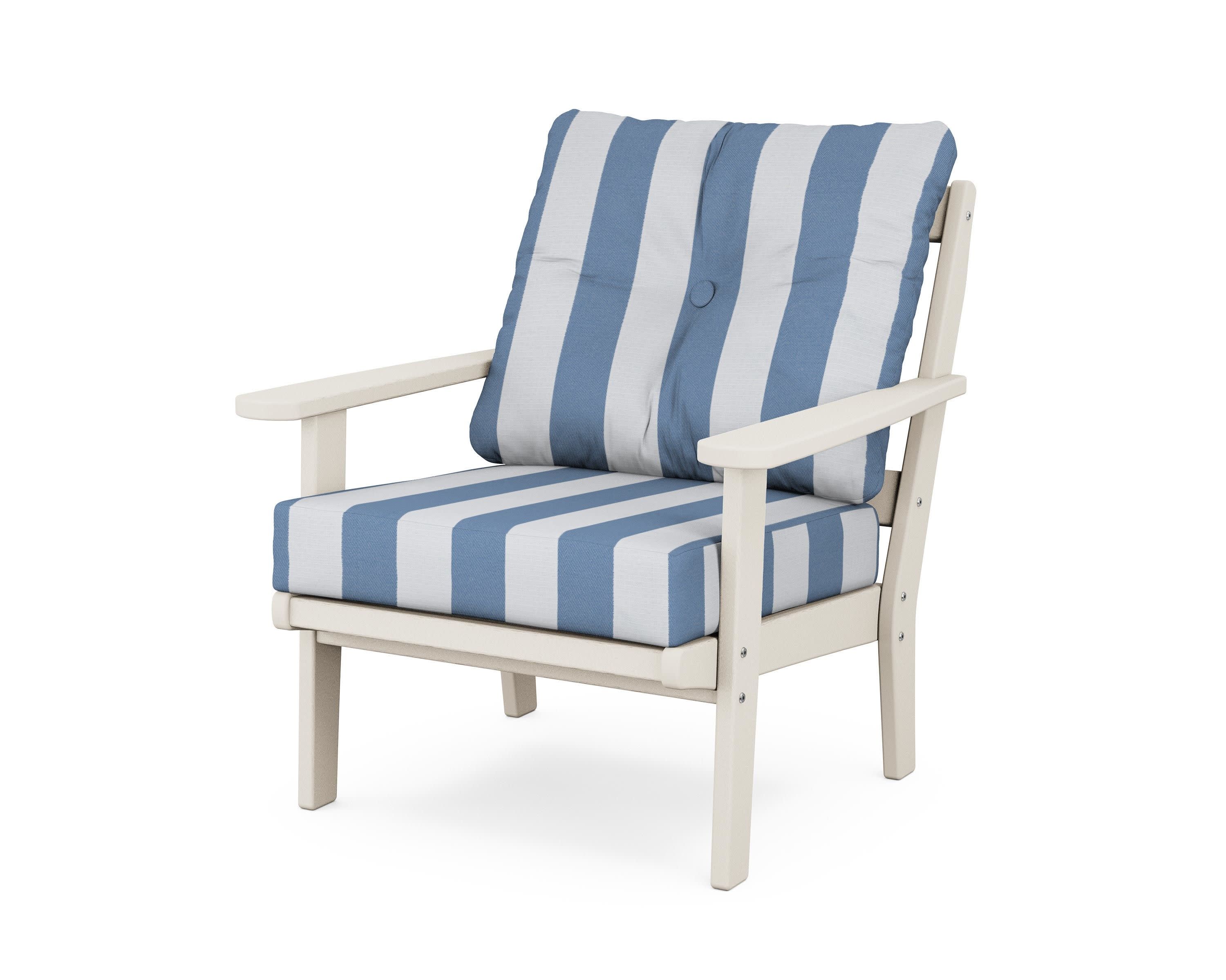 Mission Deep Seating Chair in Sand / Cabana Stripe Sky Blue