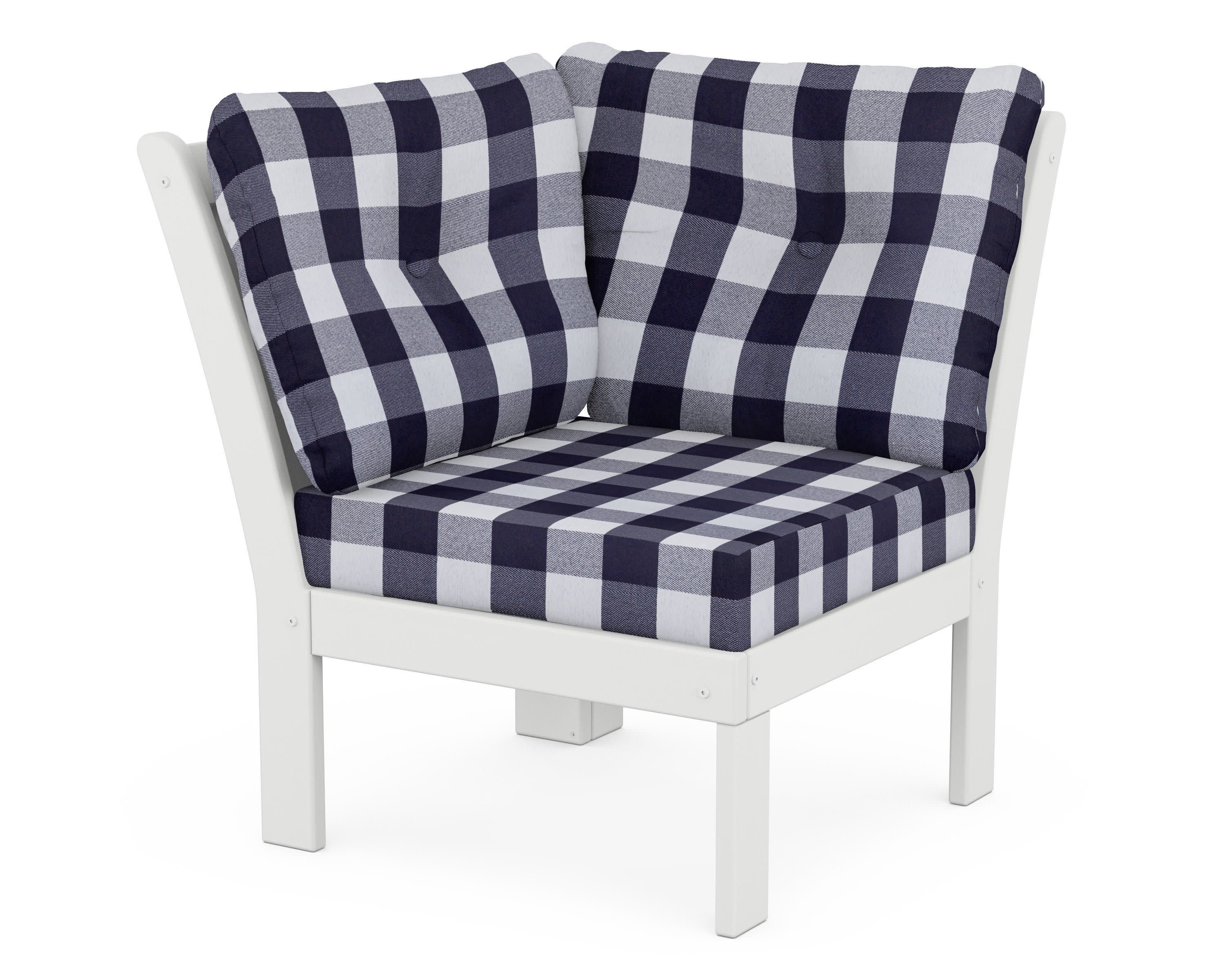 Vineyard Modular Corner Chair in White / Buffalo Plaid Navy