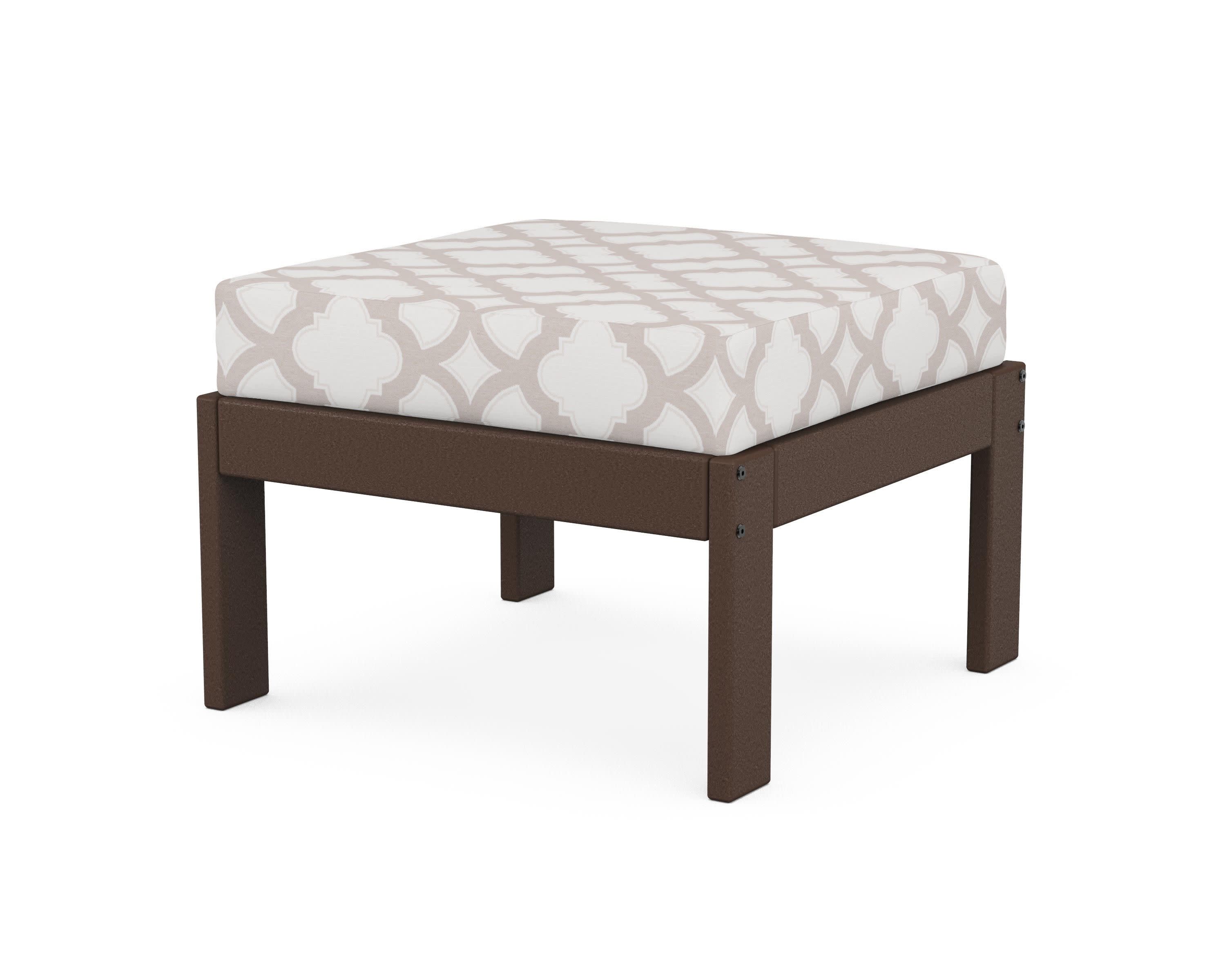 Vineyard Modular Ottoman in Mahogany / Trellis Dune Burlap