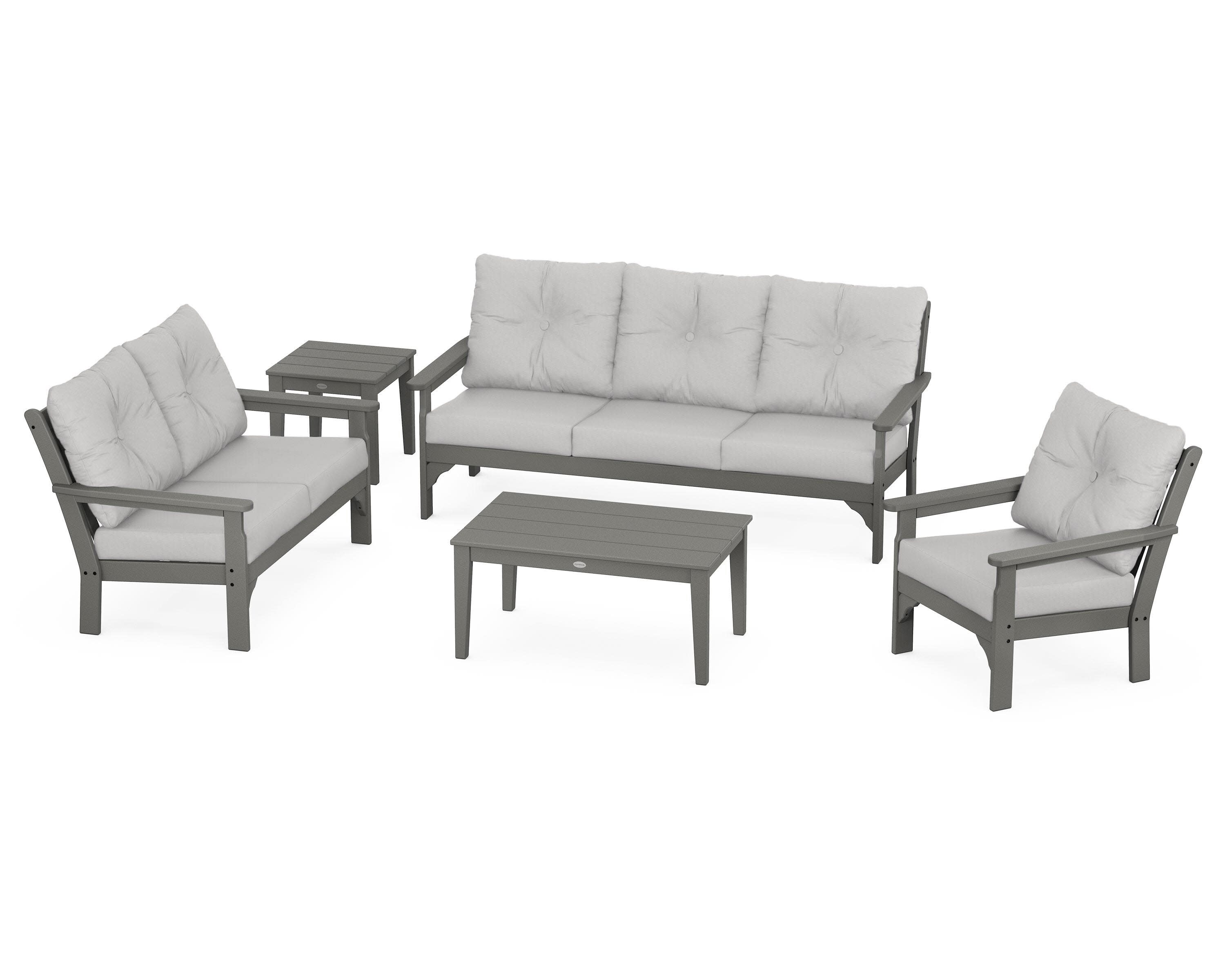 Vineyard 5 Piece Deep Seating Set in Slate Grey / Diamond in the Rough
