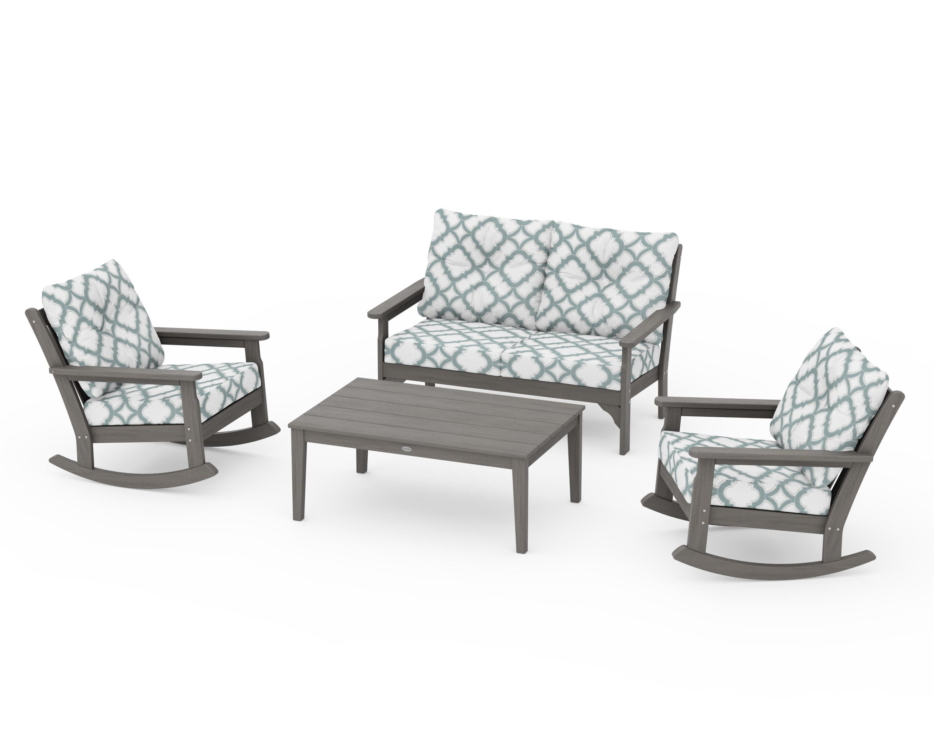 Vineyard 4-Piece Deep Seating Rocking Chair Set in Driftwood / Trellis Glacier Spa