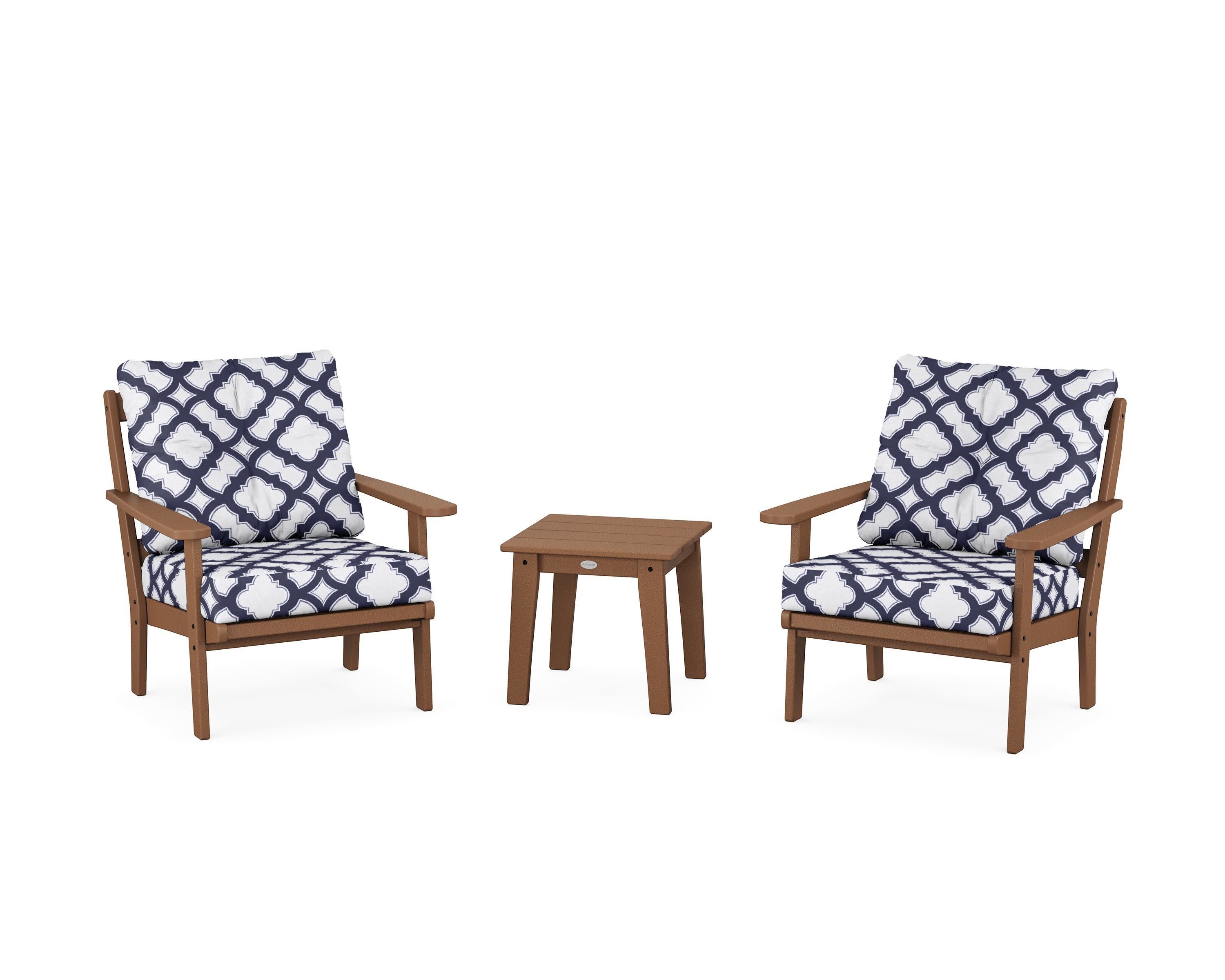 Mission 3-Piece Deep Seating Set in Teak / Trellis Navy
