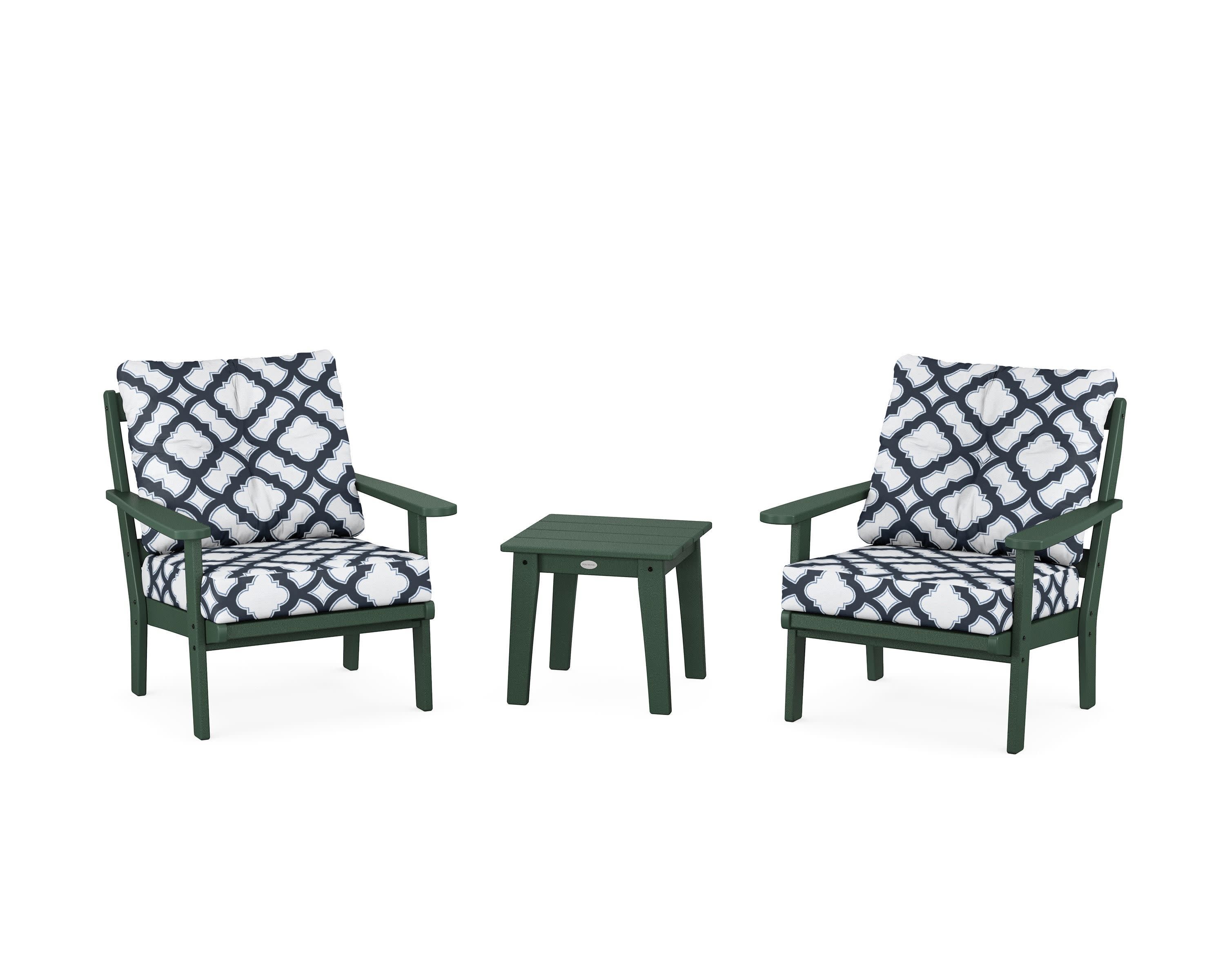 Mission 3-Piece Deep Seating Set in Green / Trellis Marine Indigo