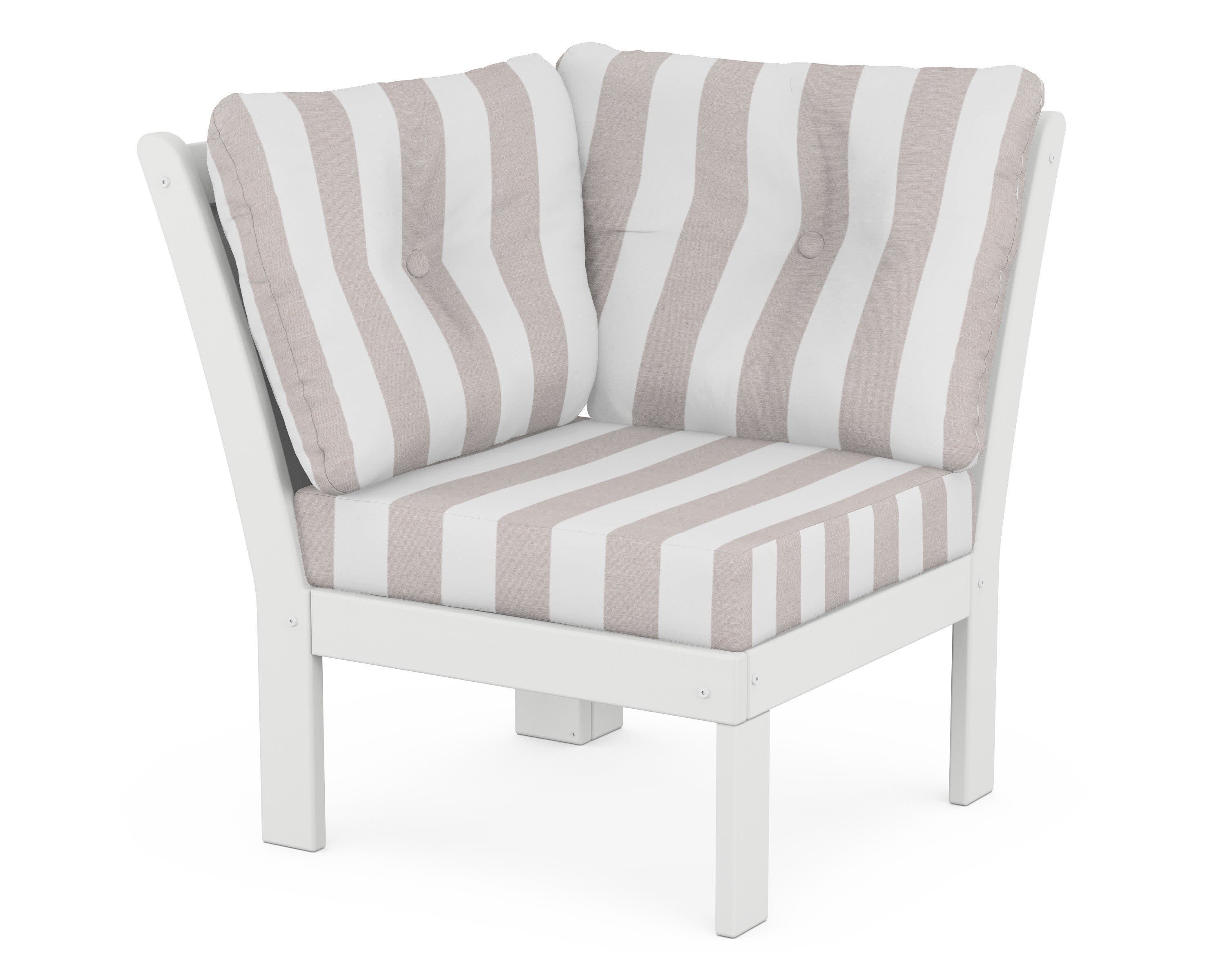 Vineyard Modular Corner Chair in White / Cabana Stripe Dune Burlap