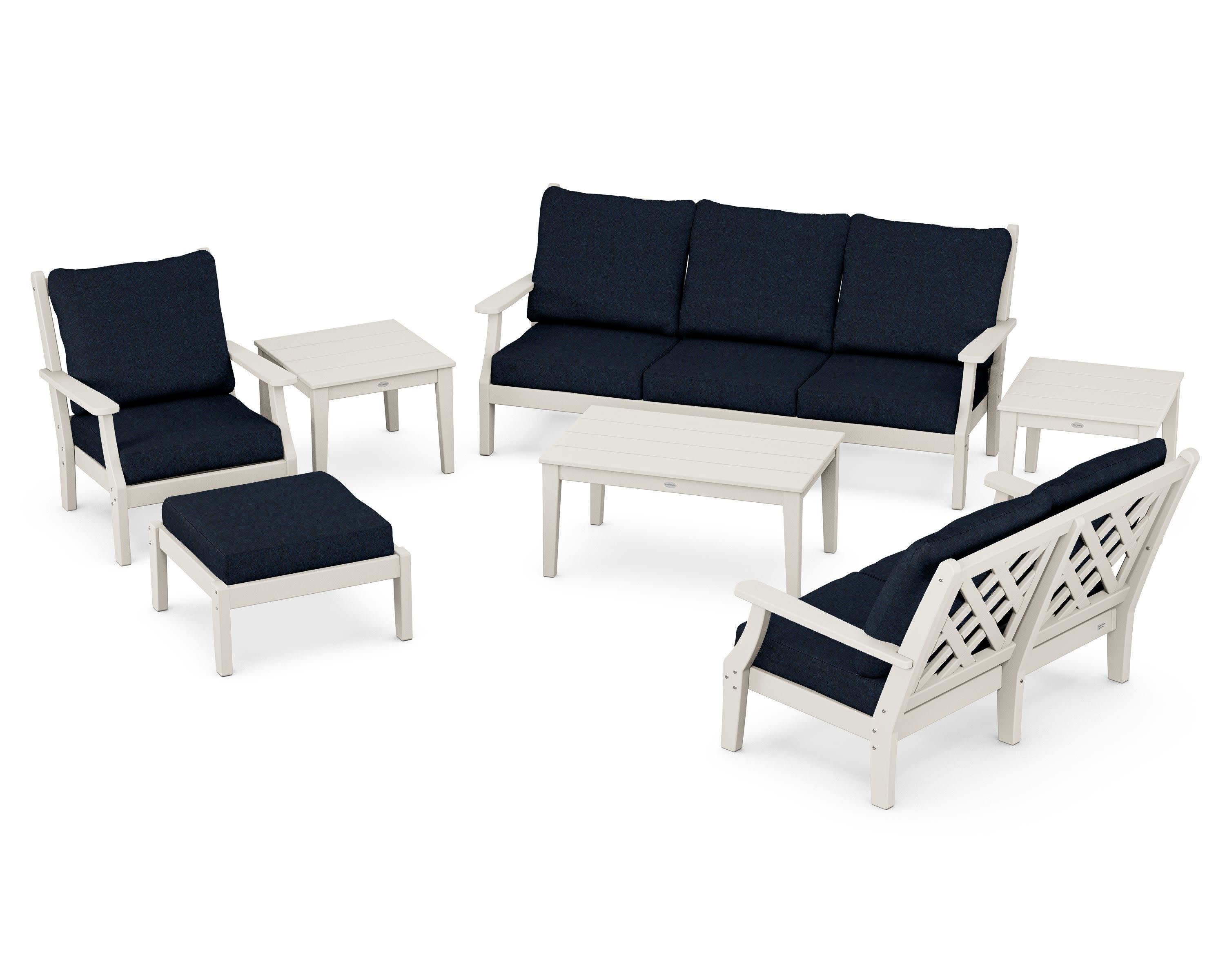 Wovendale 7-Piece Deep Seating Set in Sand / Marine Indigo