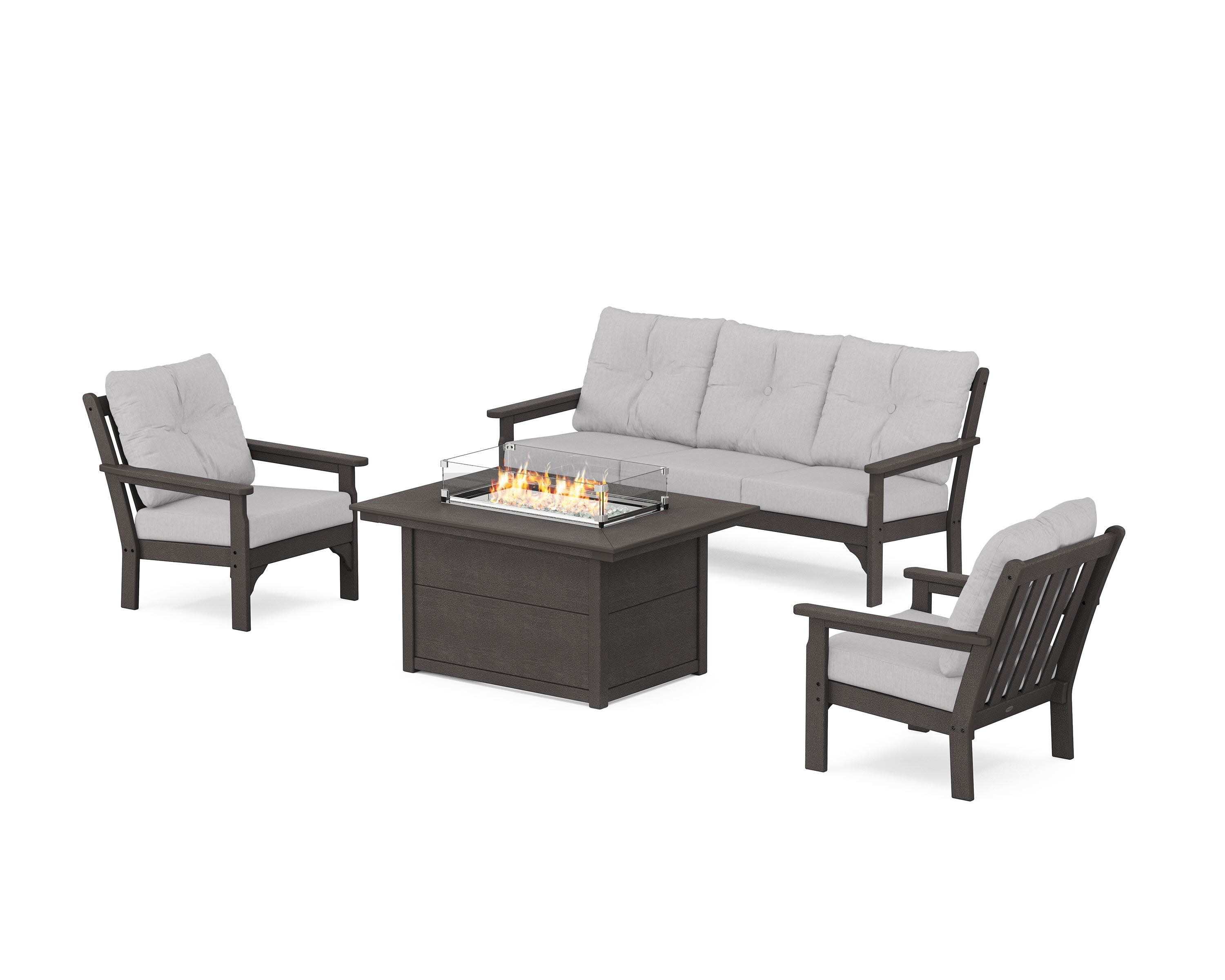 Vineyard Deep Seating Fire Pit Table Set in Vintage Coffee / Granite