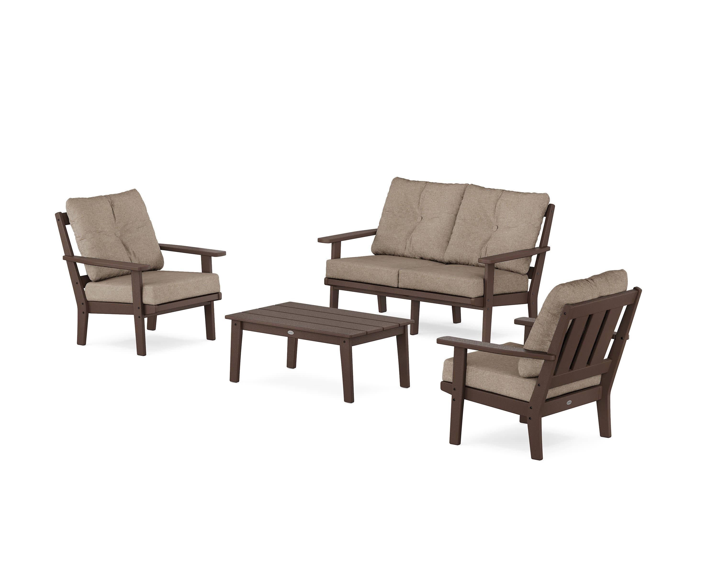Oxford 4-Piece Deep Seating Set with Loveseat in Mahogany / Spiced Burlap