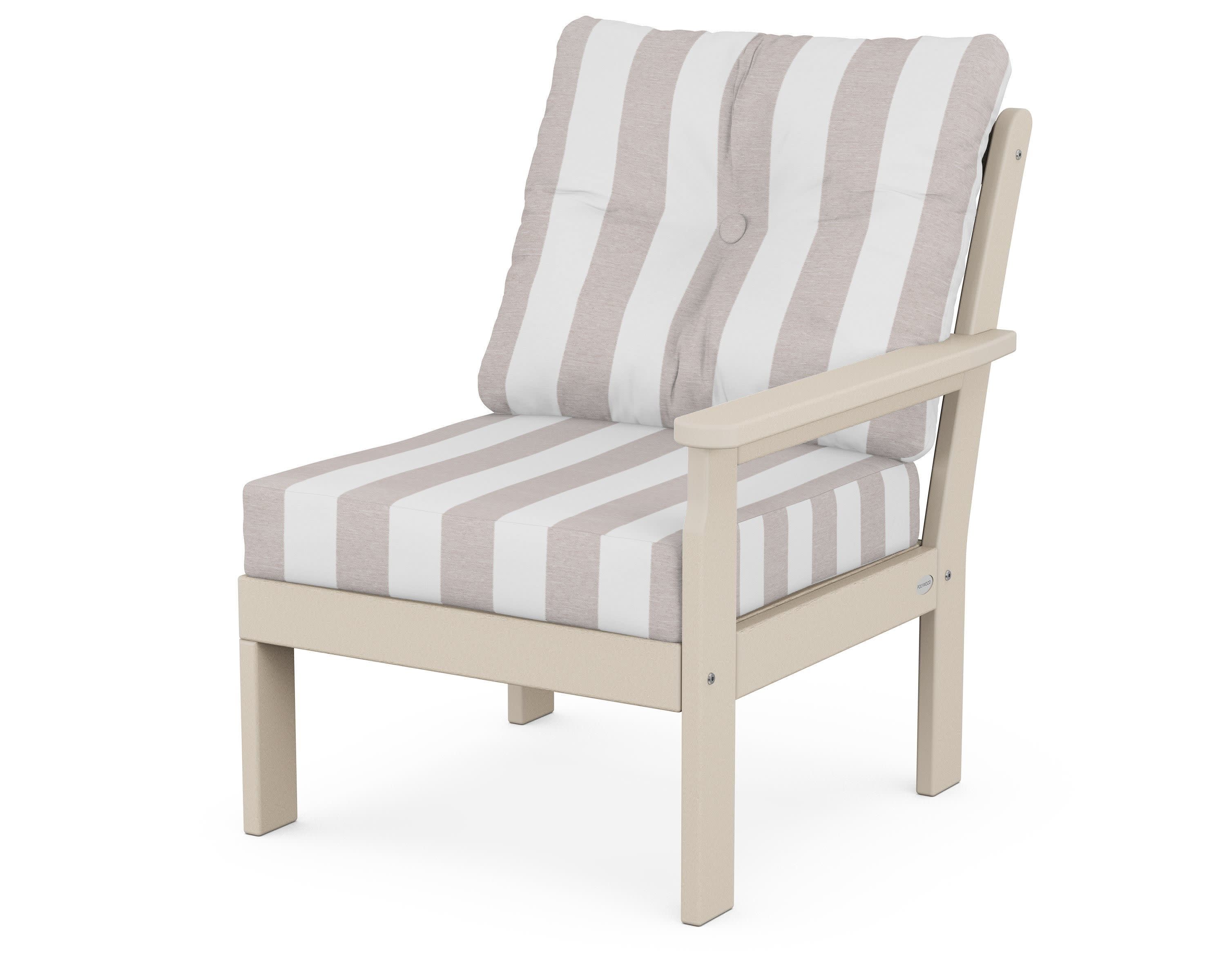 Vineyard Modular Right Arm Chair in Sand / Cabana Stripe Dune Burlap