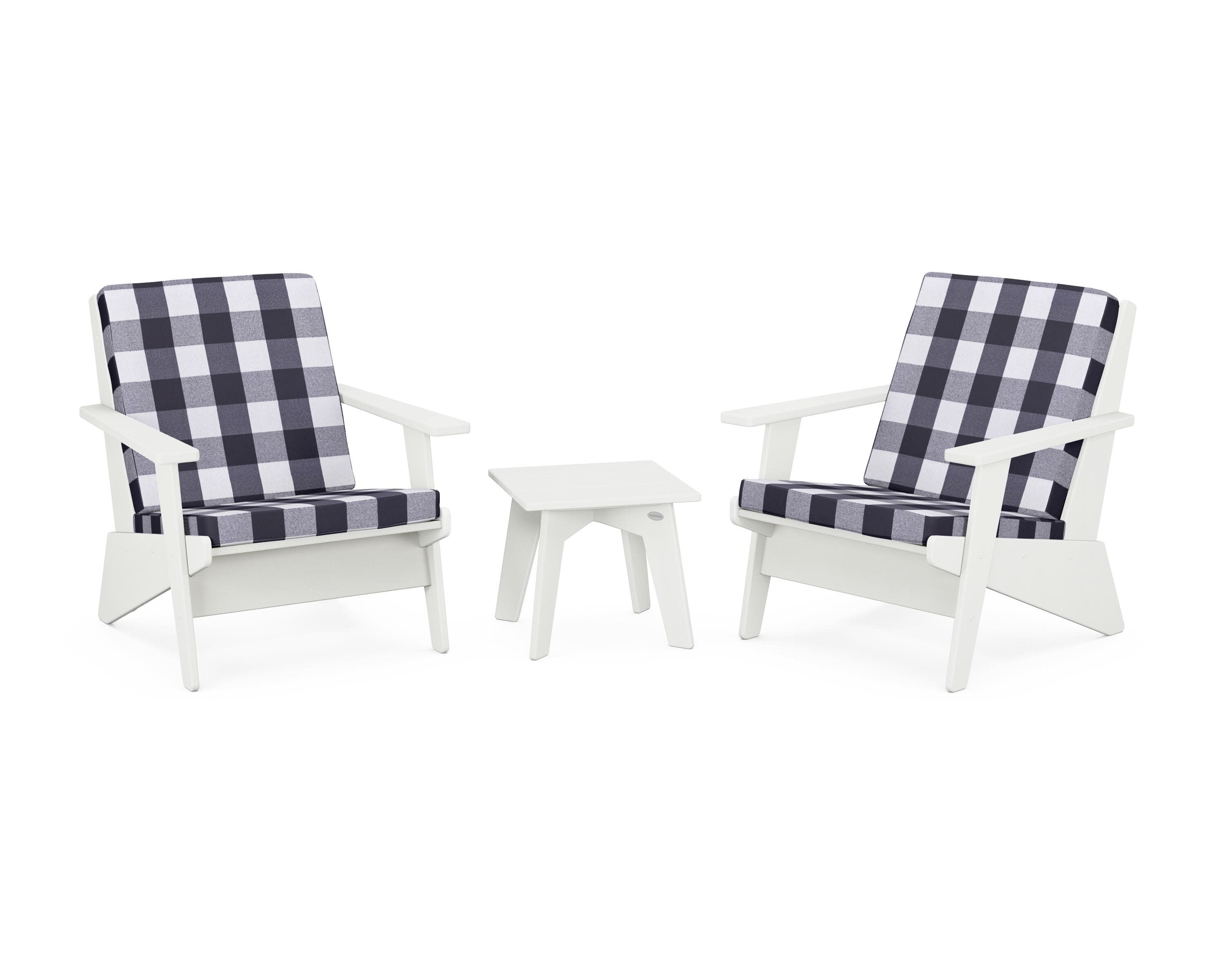 Riviera Modern Lounge 3-Piece Set in Vintage White / Buffalo Plaid Navy