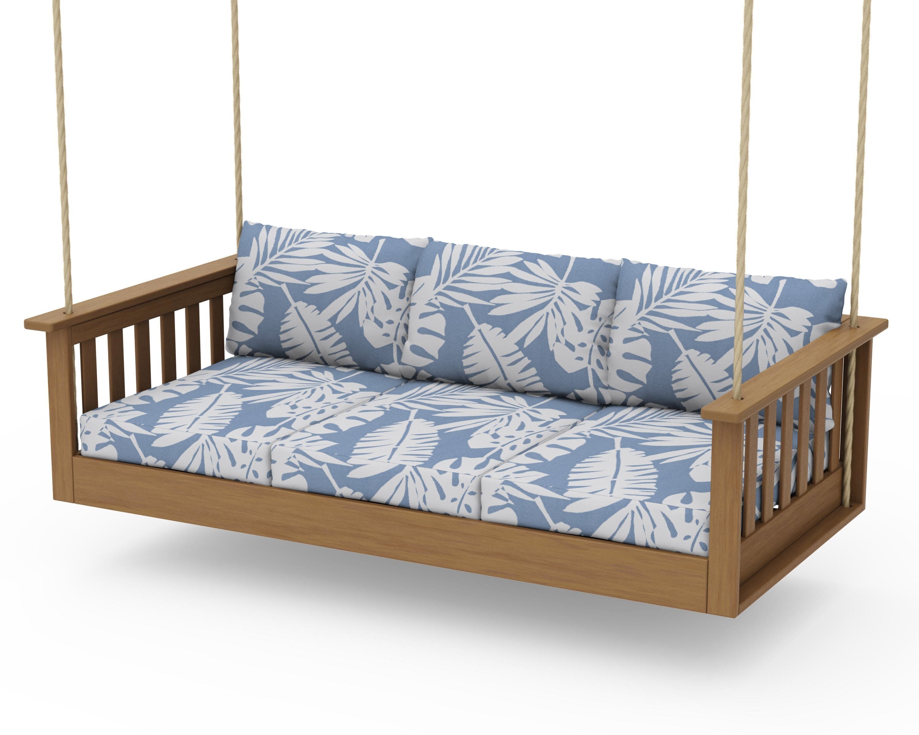 Vineyard Daybed Swing in Natural / Leaf Sky Blue