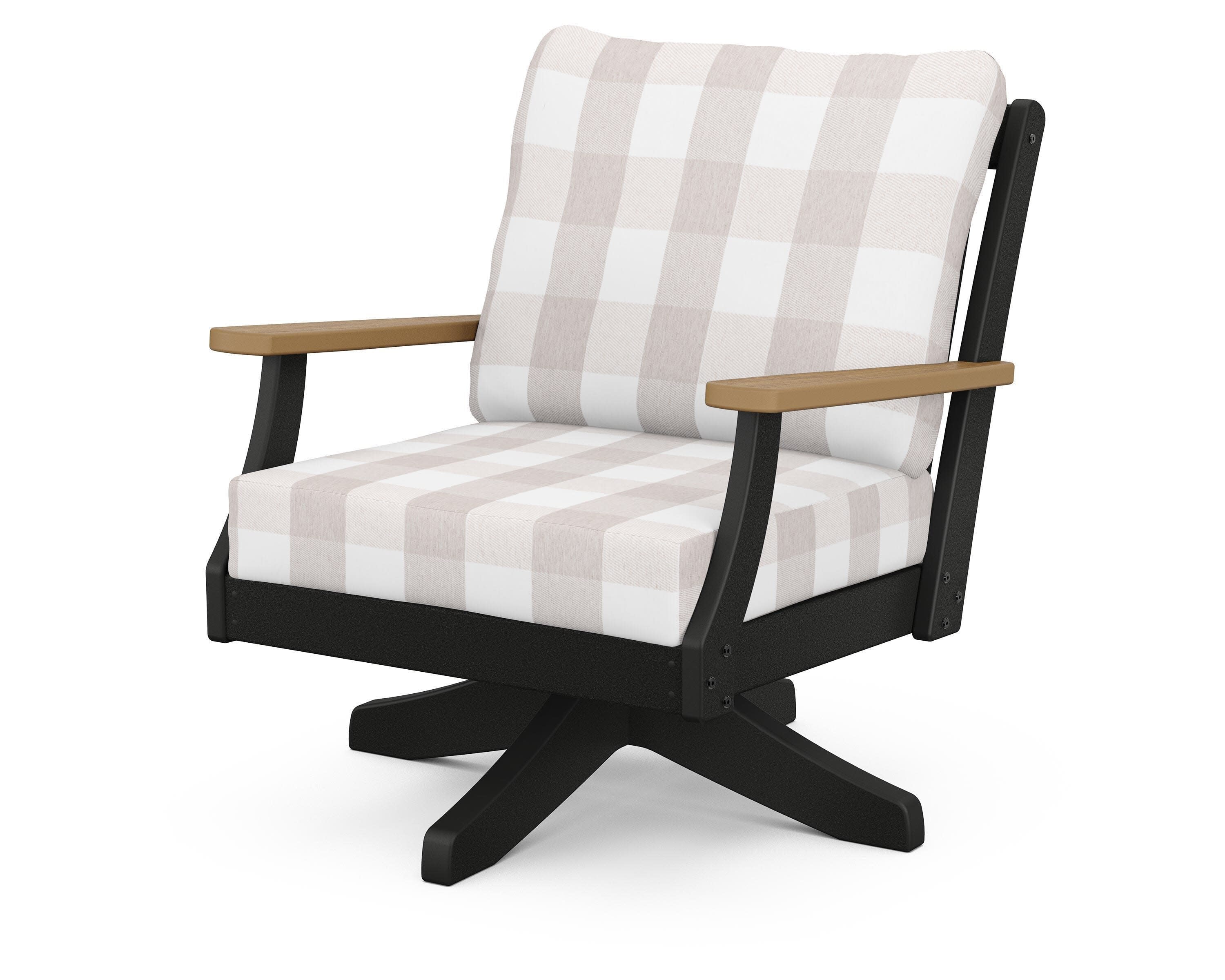 Braxton Deep Seating Swivel Chair in Black / Natural / Buffalo Plaid Dune Burlap