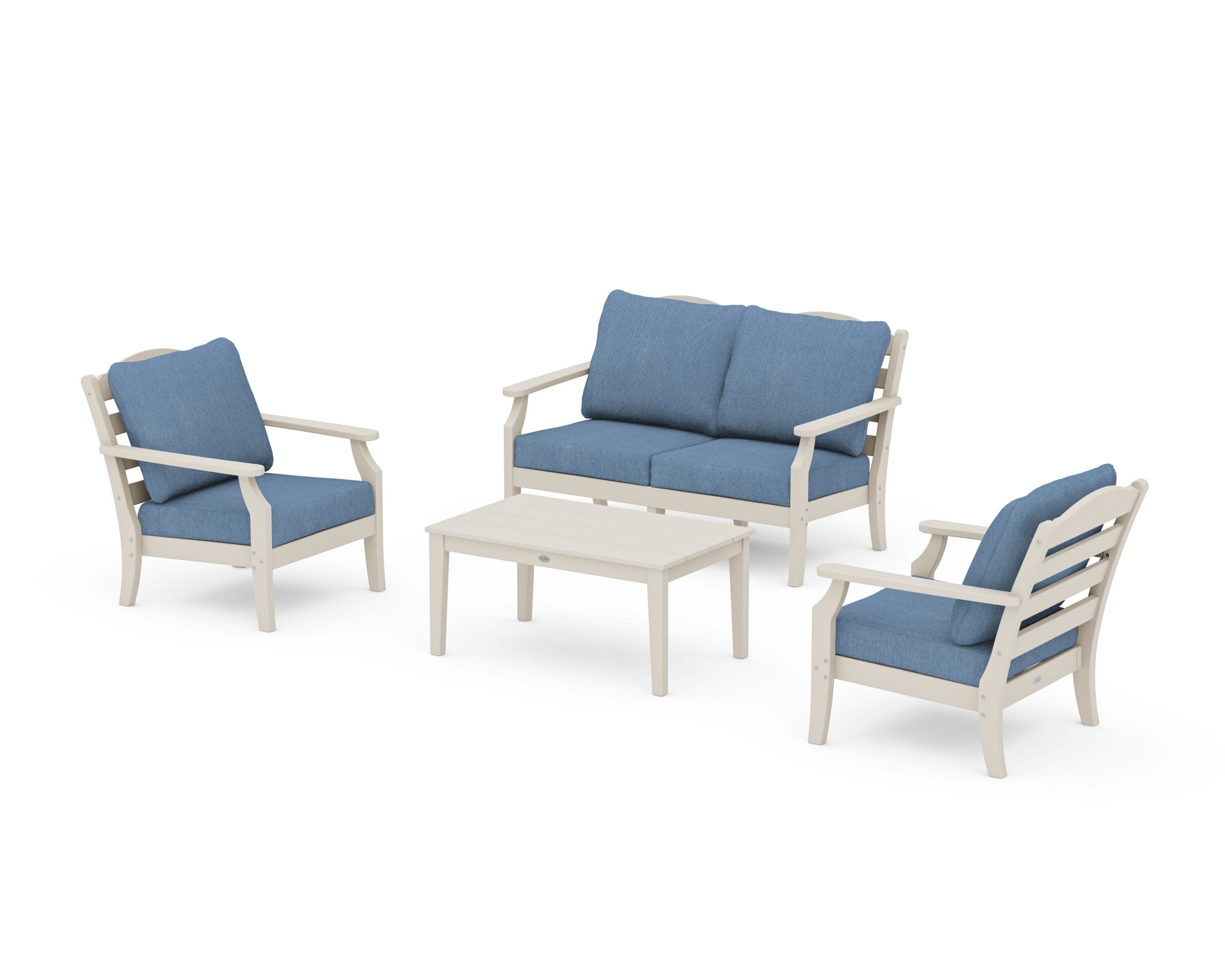 Savannah 4-Piece Deep Seating Set with Loveseat in Sand / Sky Blue