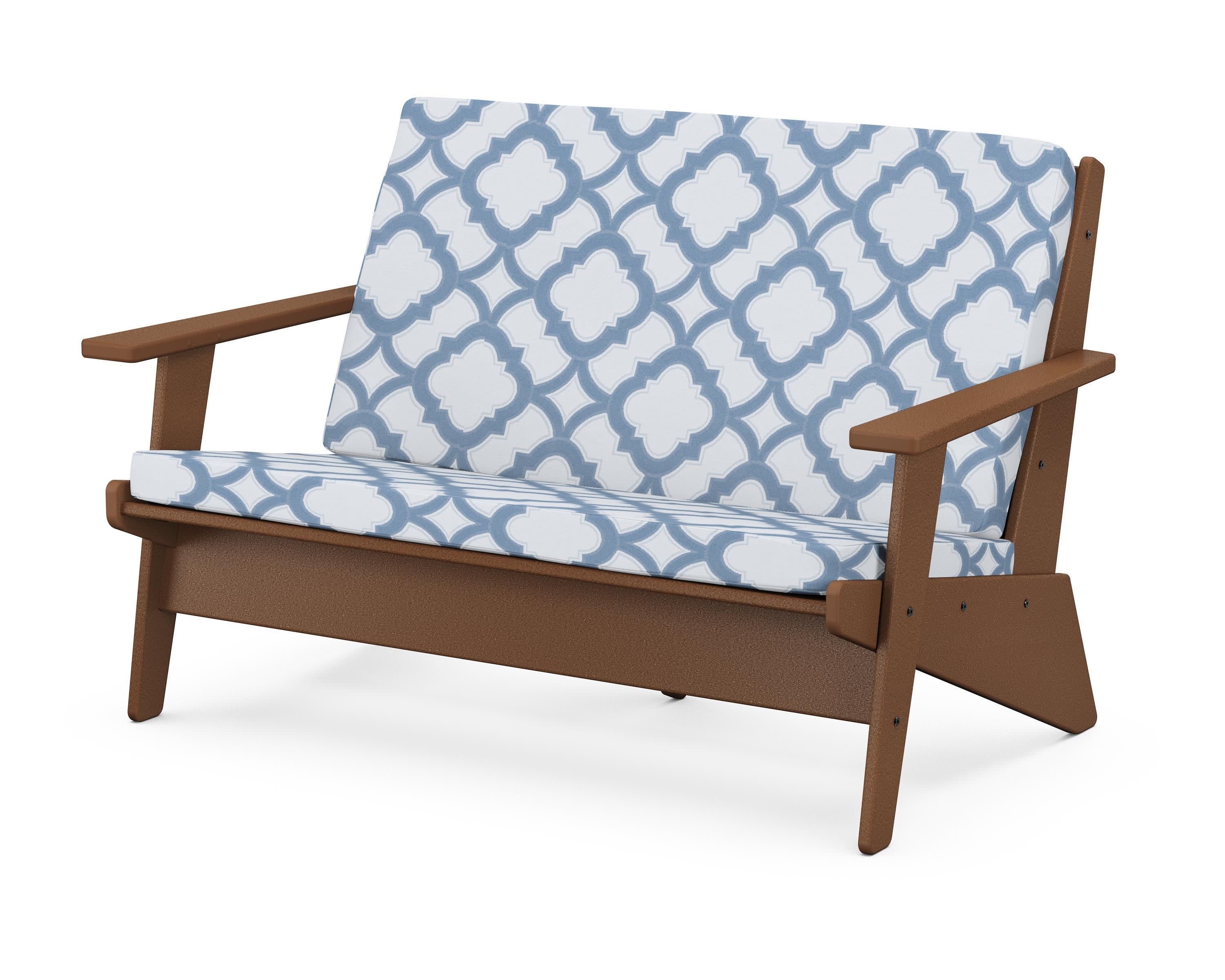 Riviera Modern Lounge Loveseat in Teak / Trellis Sky Blue