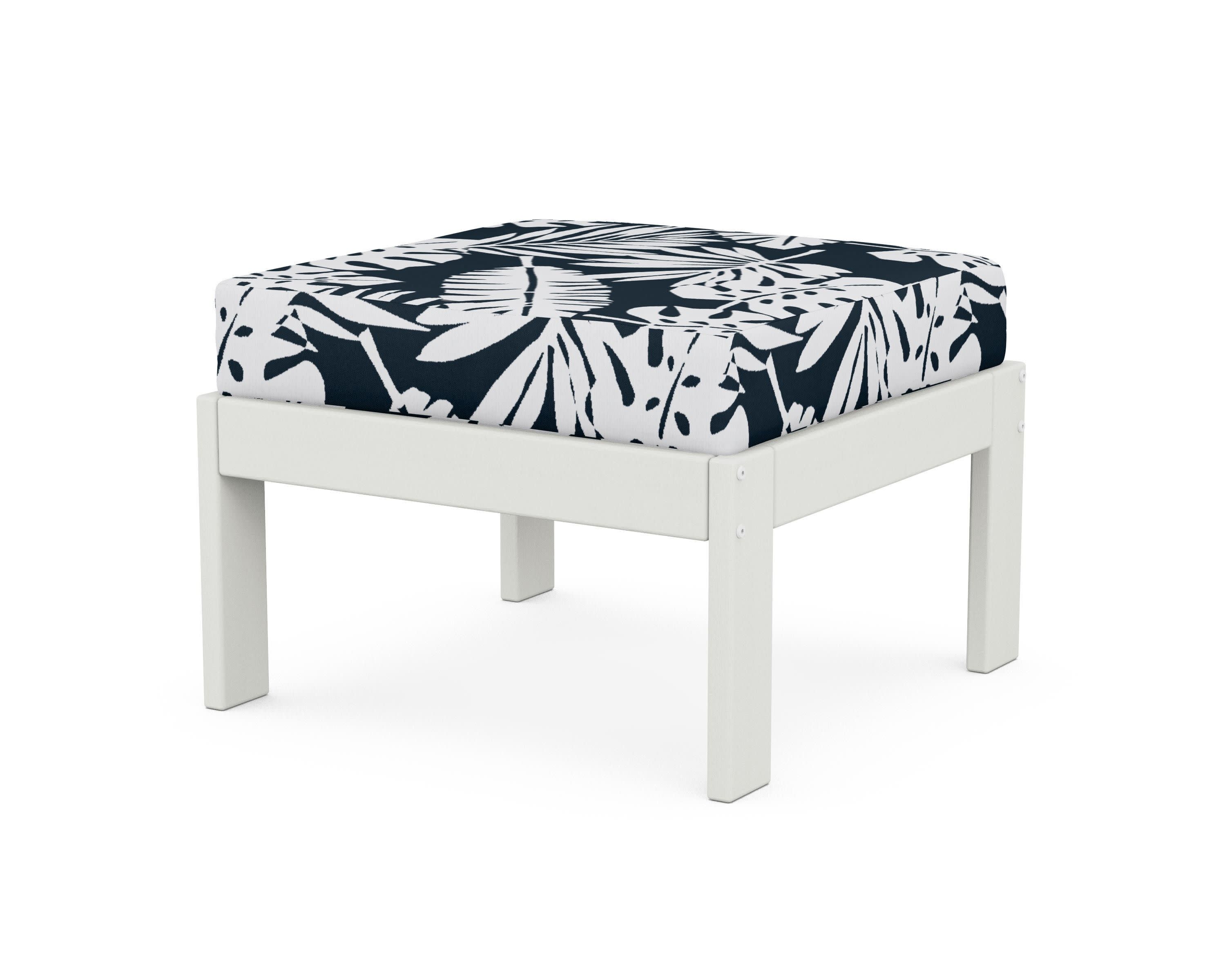 Vineyard Modular Ottoman in Vintage White / Leaf Marine Indigo
