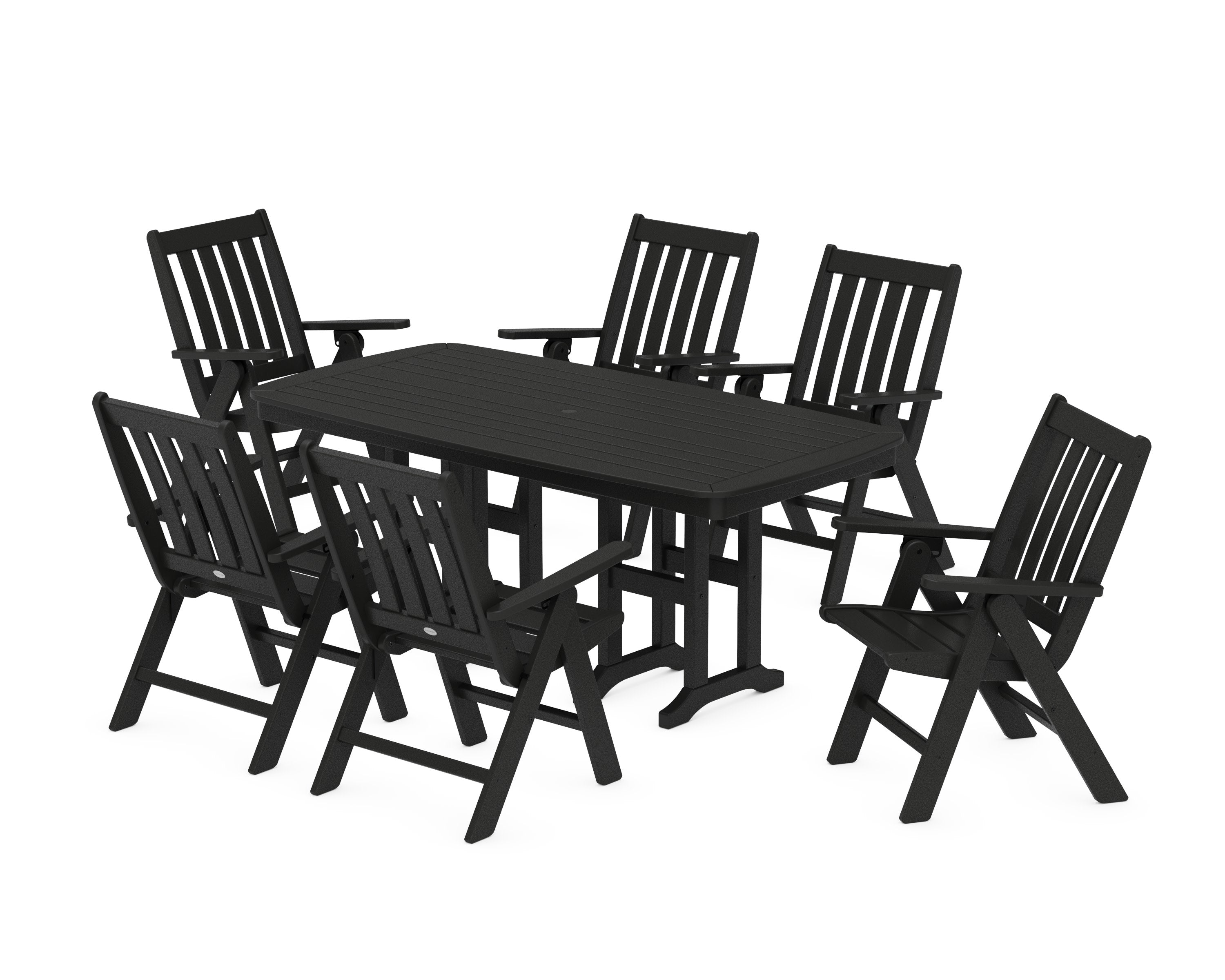 Vineyard Folding Chair 7-Piece Dining Set in Black