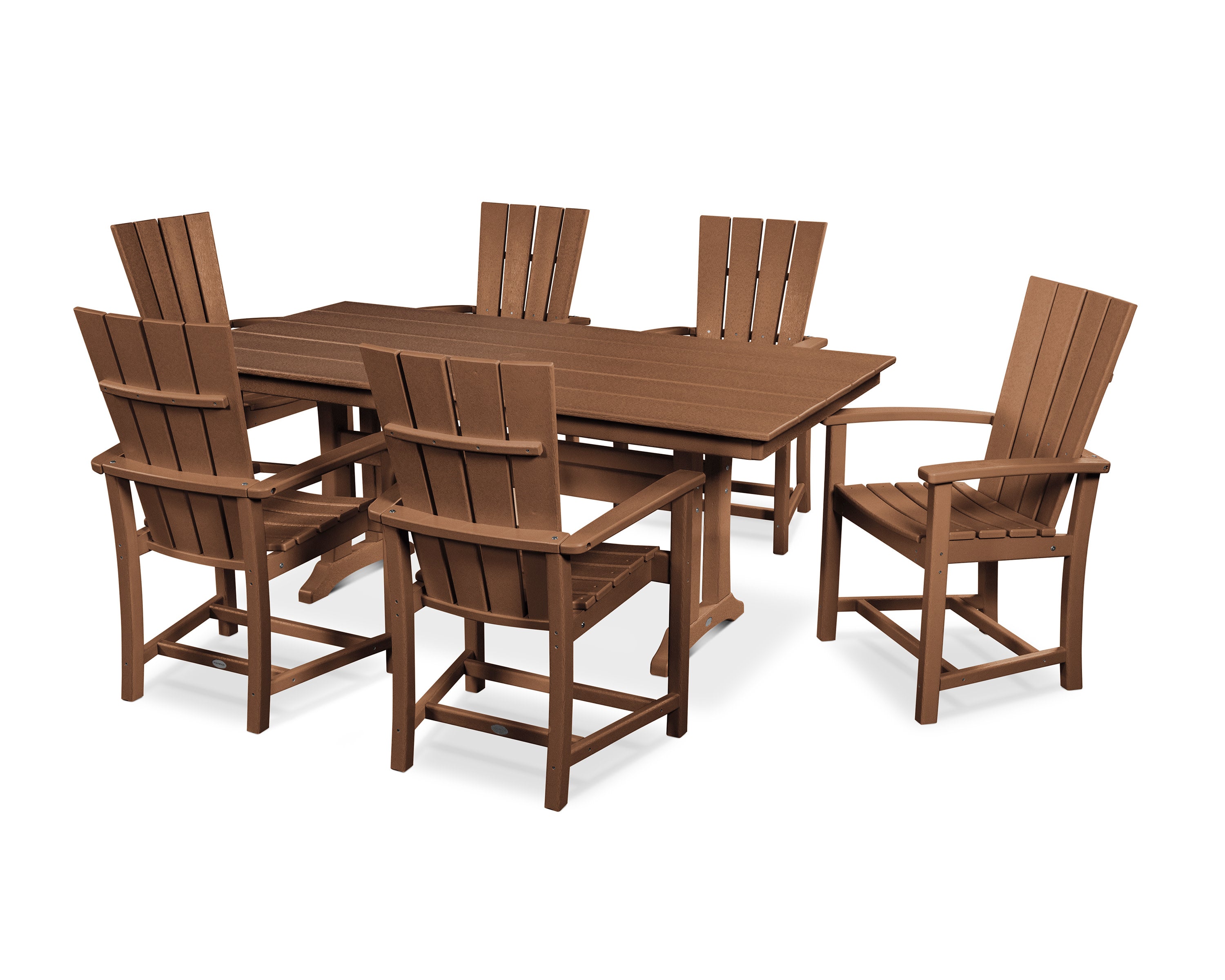 Quattro 7-Piece Farmhouse Dining Set with Trestle Legs in Teak