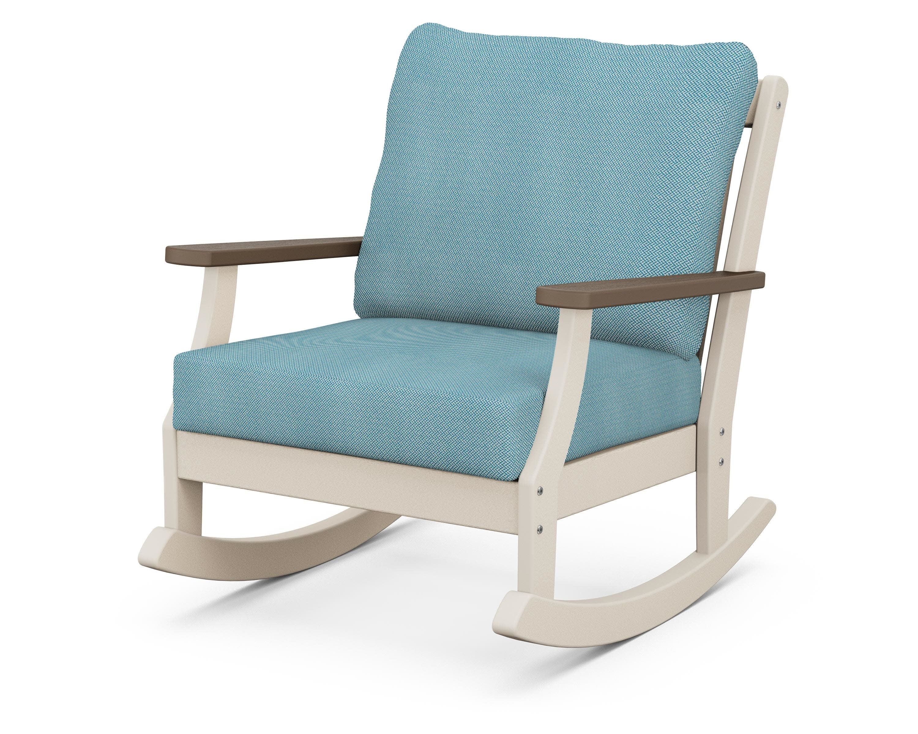 Braxton Deep Seating Rocking Chair in Sand / Kona / Lattice Sky Blue