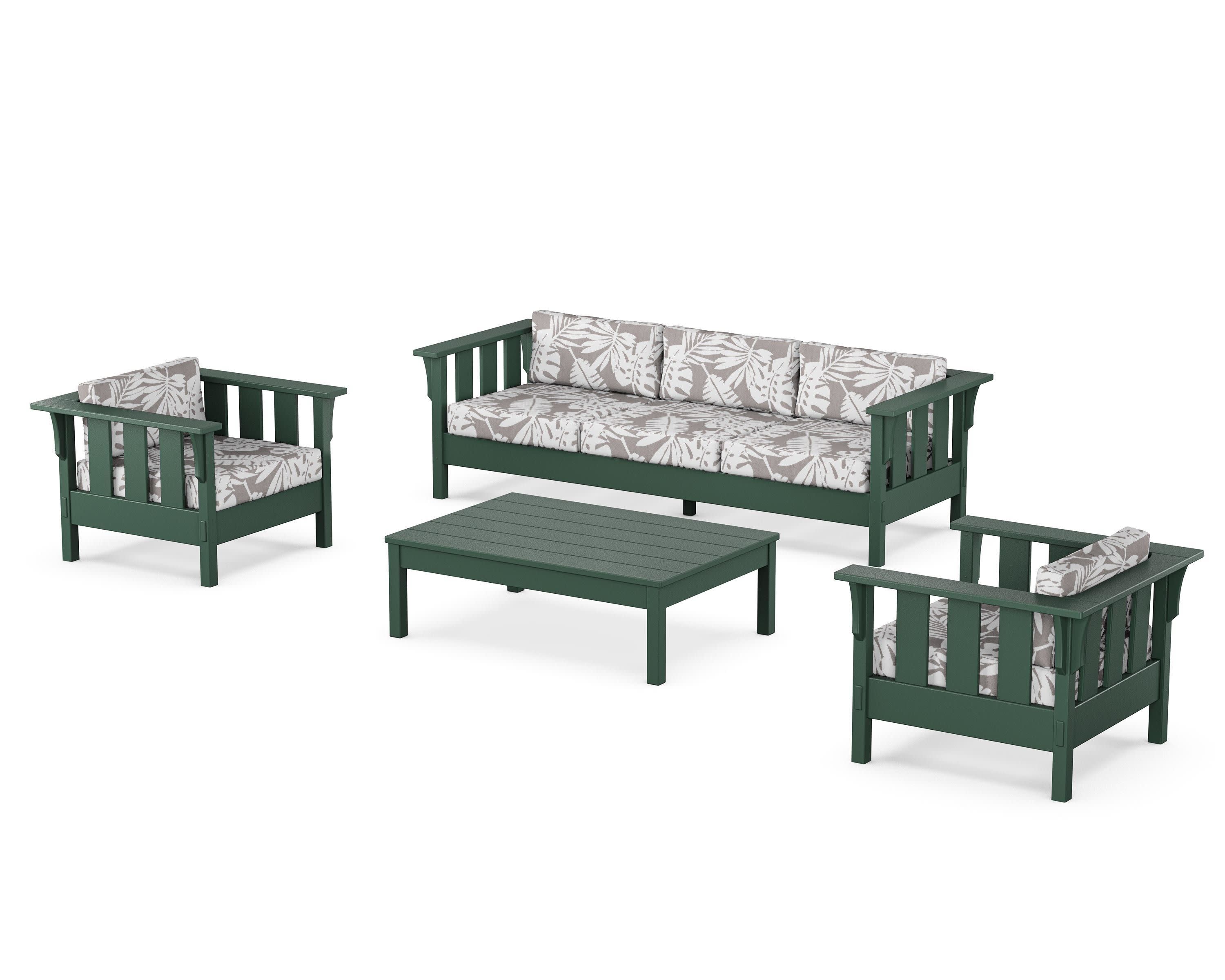 Acadia 4-Piece Deep Seating Set with Sofa in Green / Leaf Grey Mist