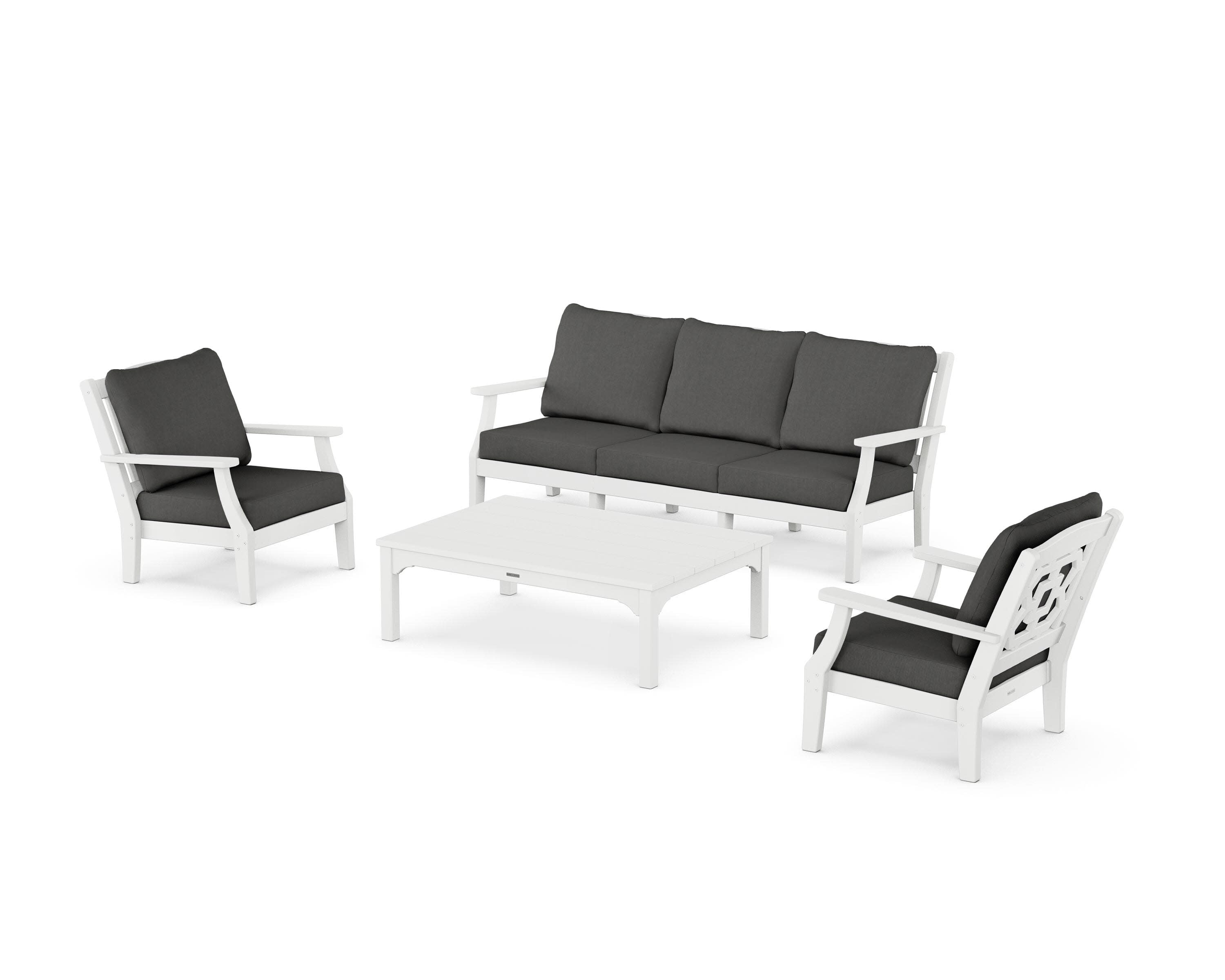 Chinoiserie 4-Piece Deep Seating Set with Sofa in White / Spectrum Carbon