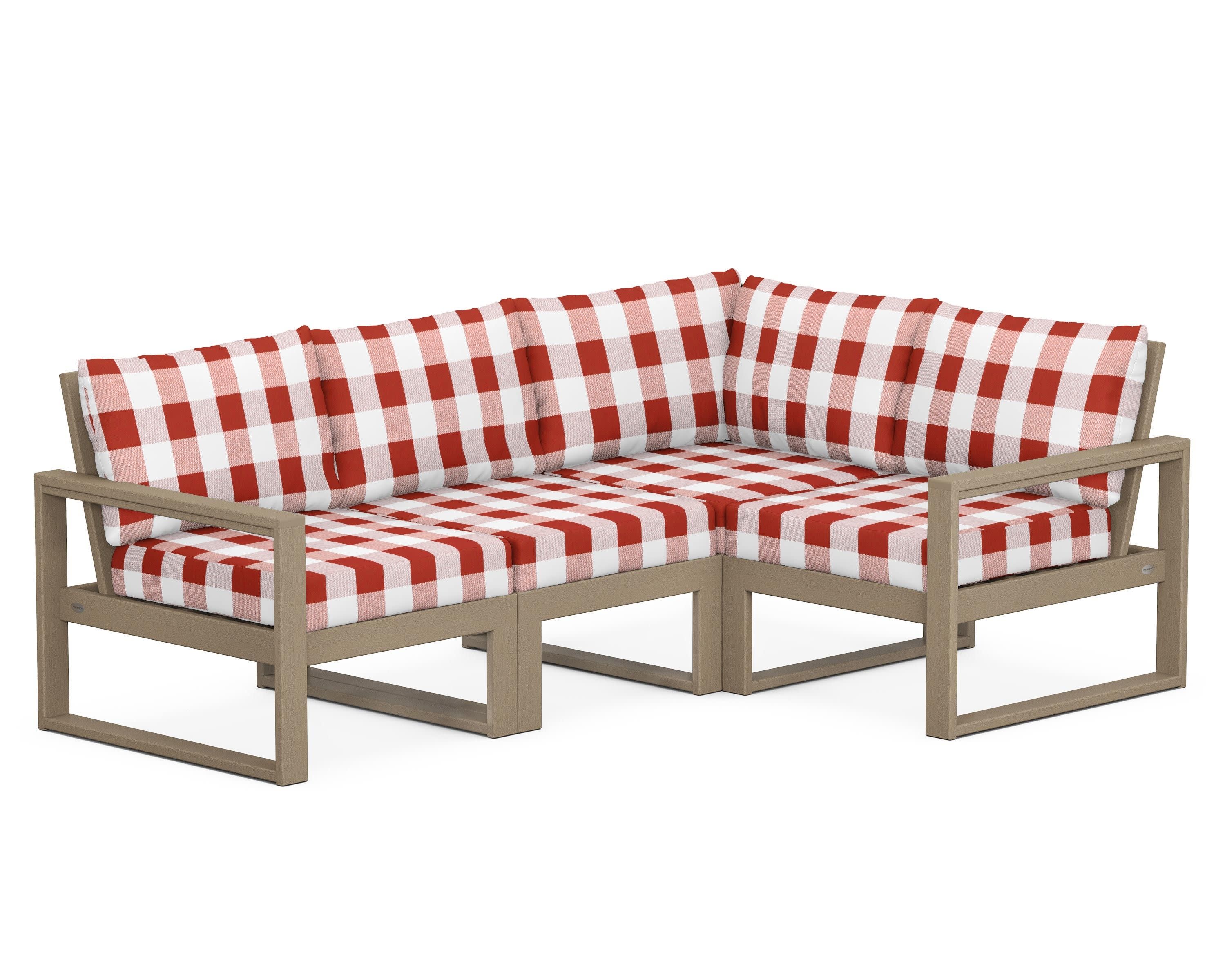 EDGE 4-Piece Modular Deep Seating Set in Vintage Sahara / Buffalo Plaid Crimson