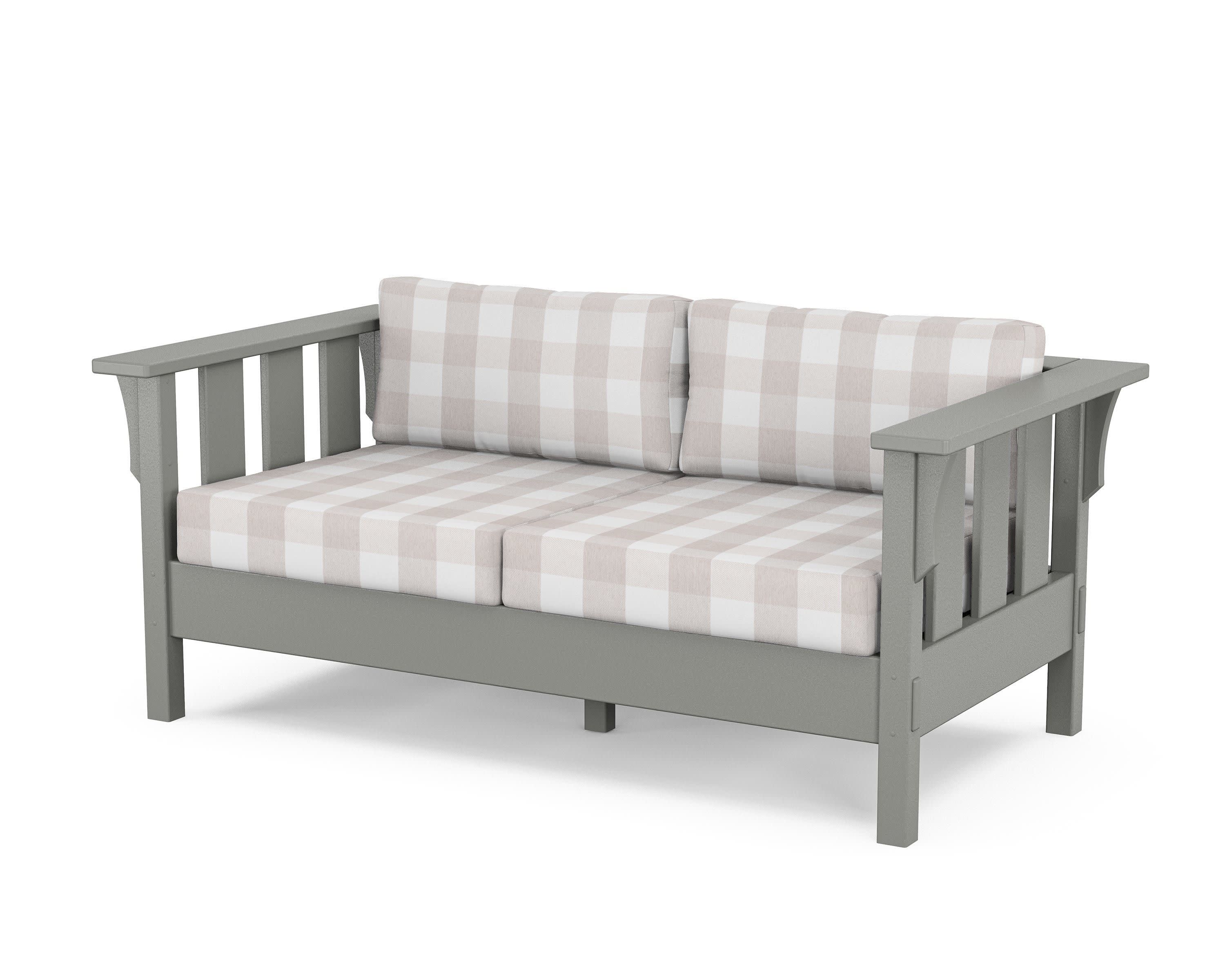 Acadia Deep Seating Loveseat in Slate Grey / Buffalo Plaid Dune Burlap