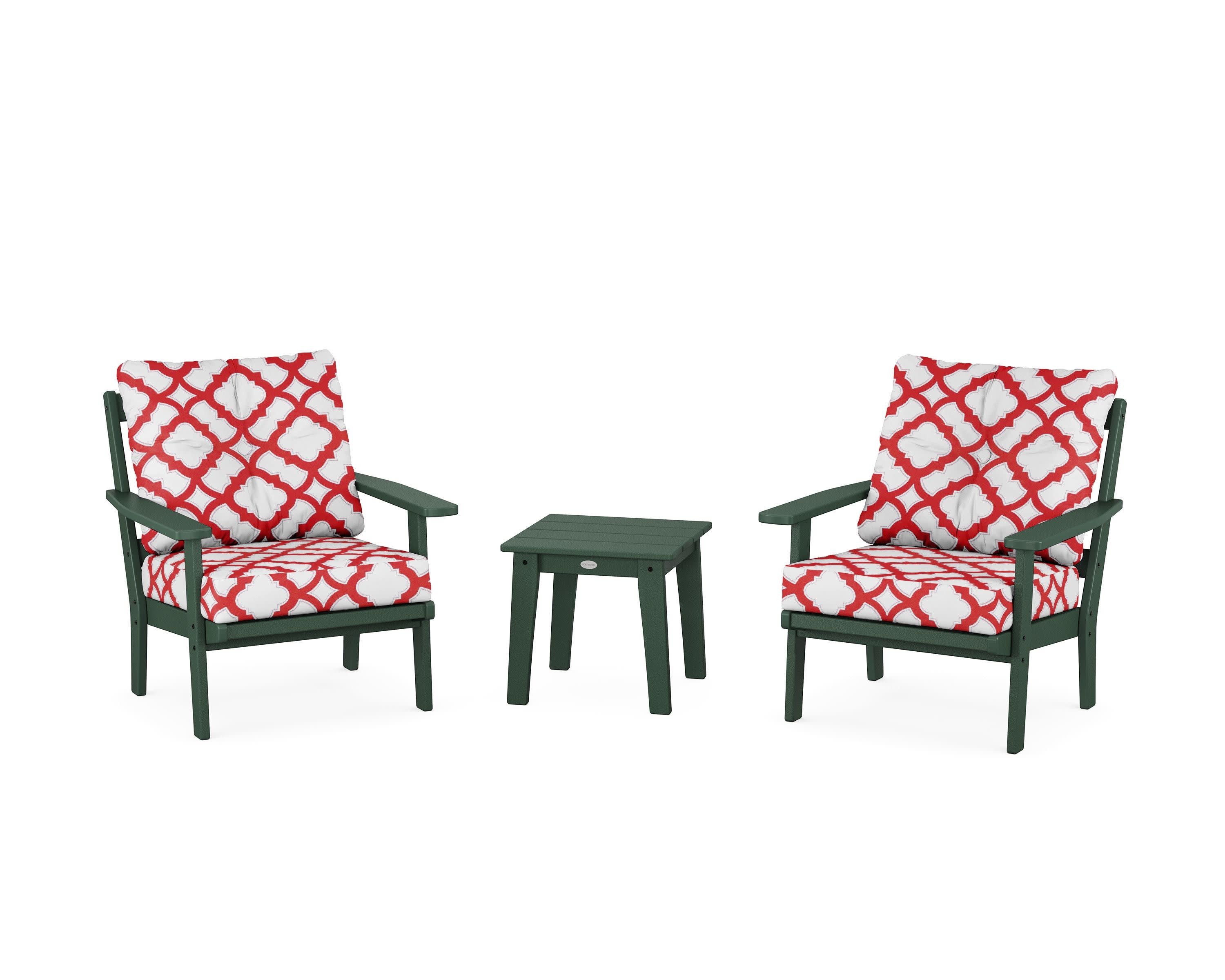 Prairie 3-Piece Deep Seating Set in Green / Trellis Crimson