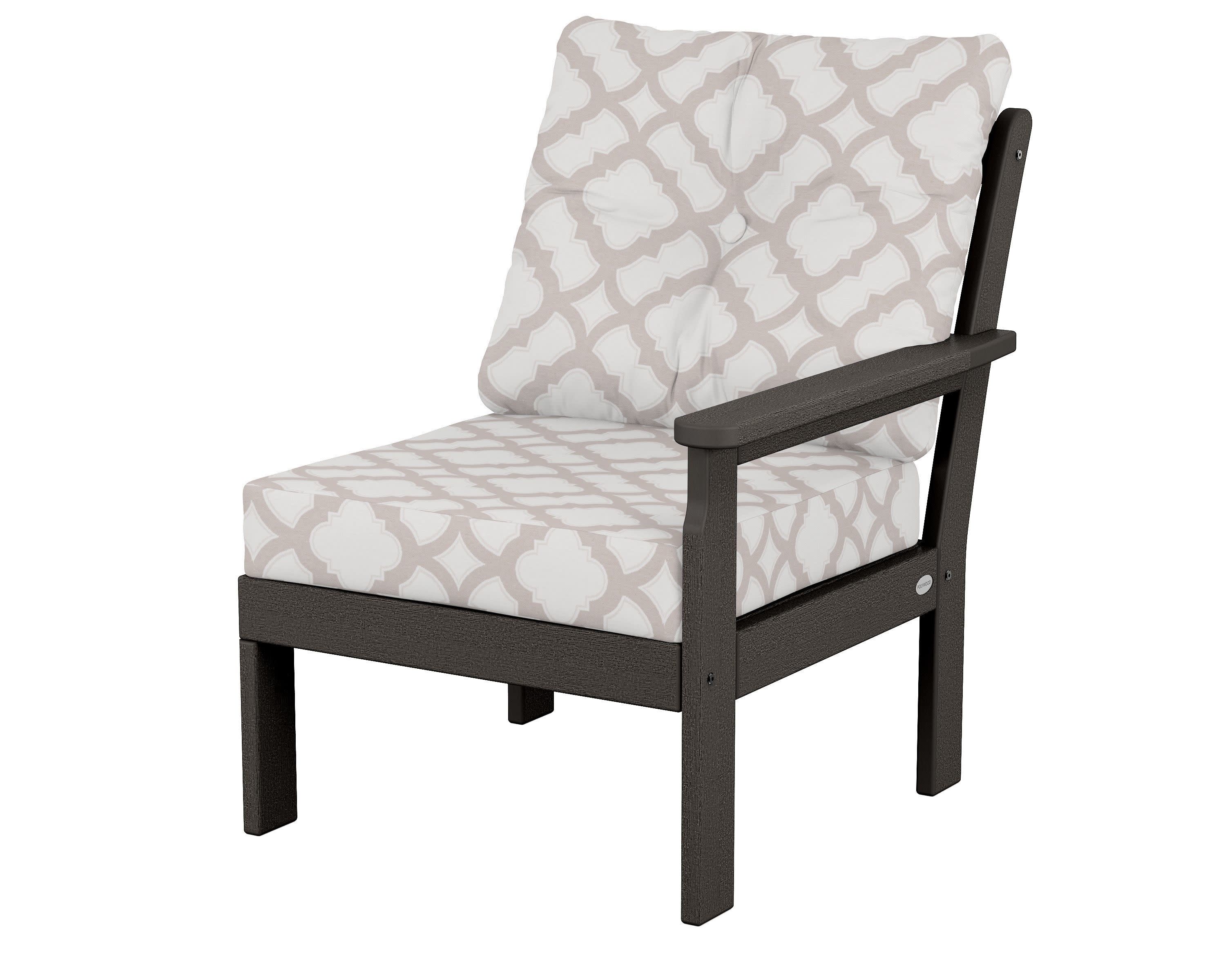 Vineyard Modular Right Arm Chair in Vintage Coffee / Trellis Dune Burlap