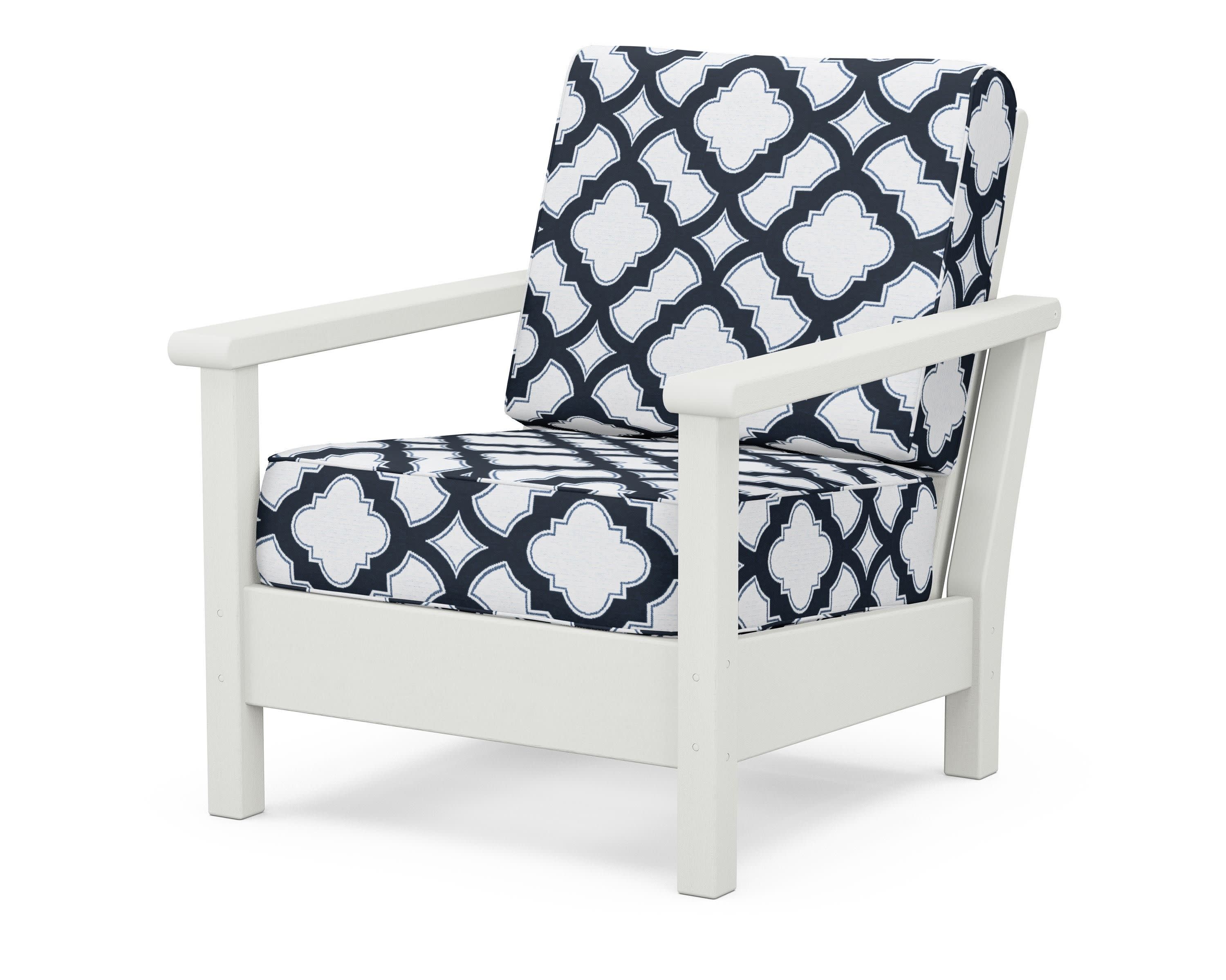Harbour Deep Seating Chair in Vintage White / Trellis Marine Indigo