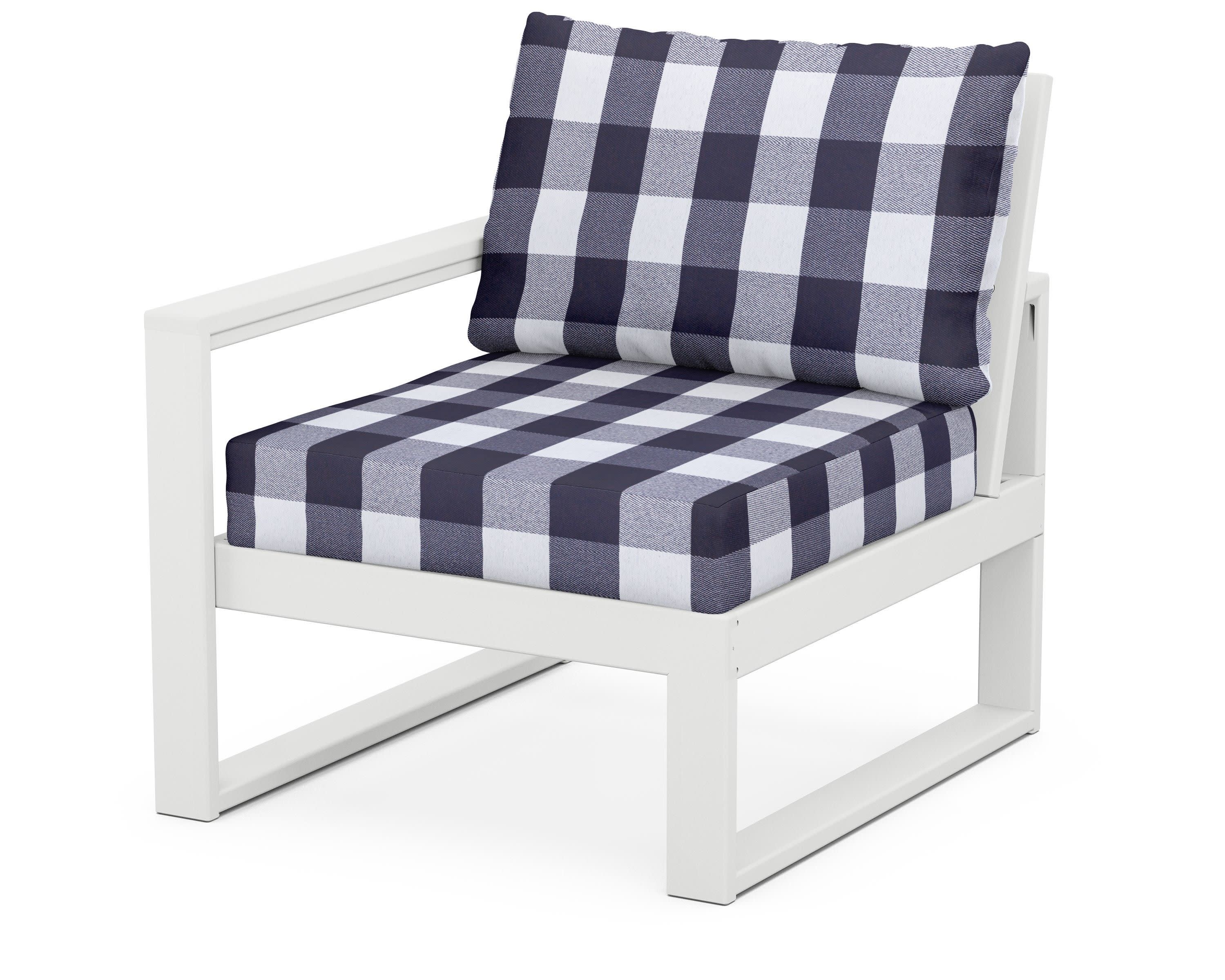 EDGE Modular Left Arm Chair in White / Buffalo Plaid Navy