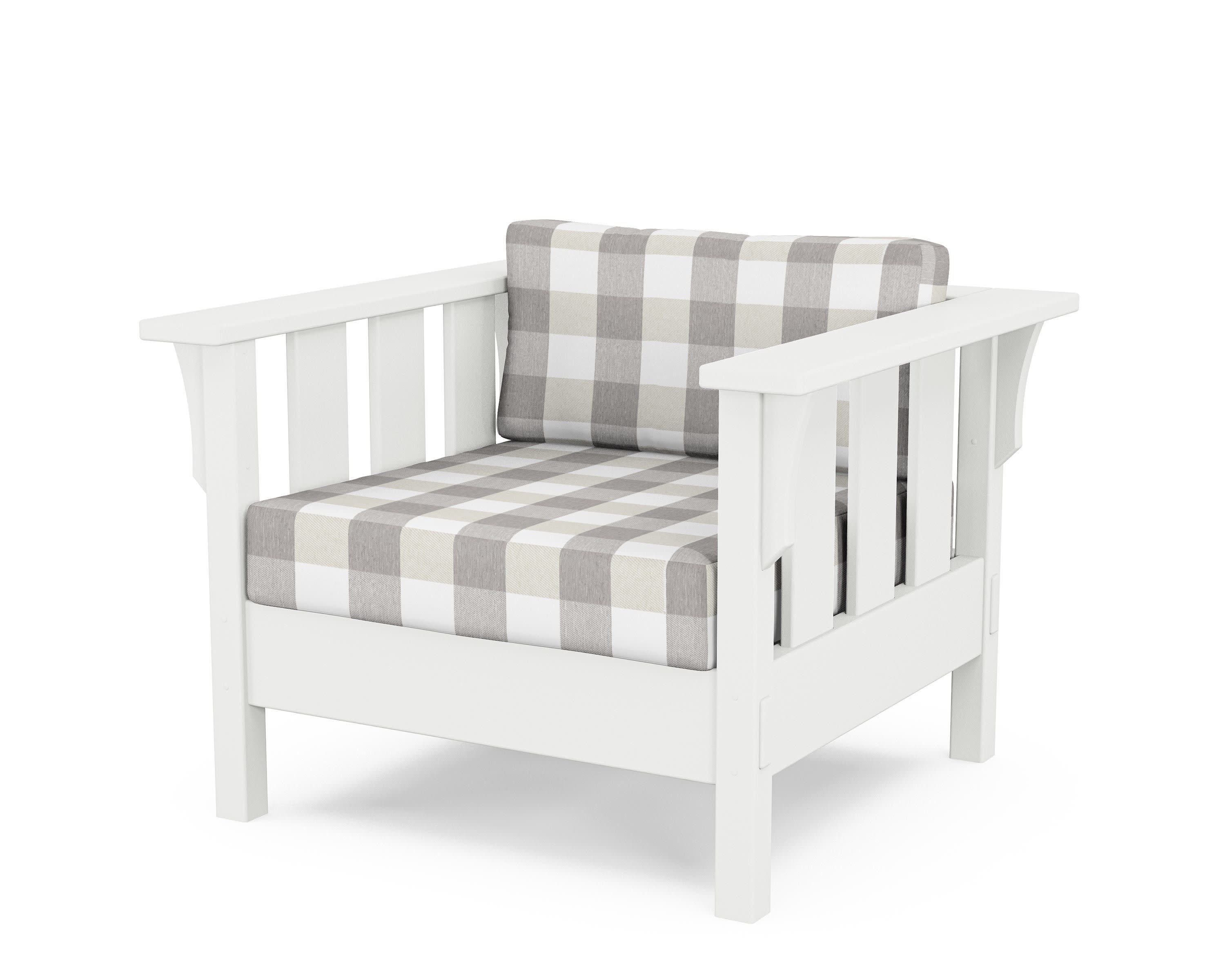 Acadia Deep Seating Chair in White / Buffalo Plaid Grey Mist
