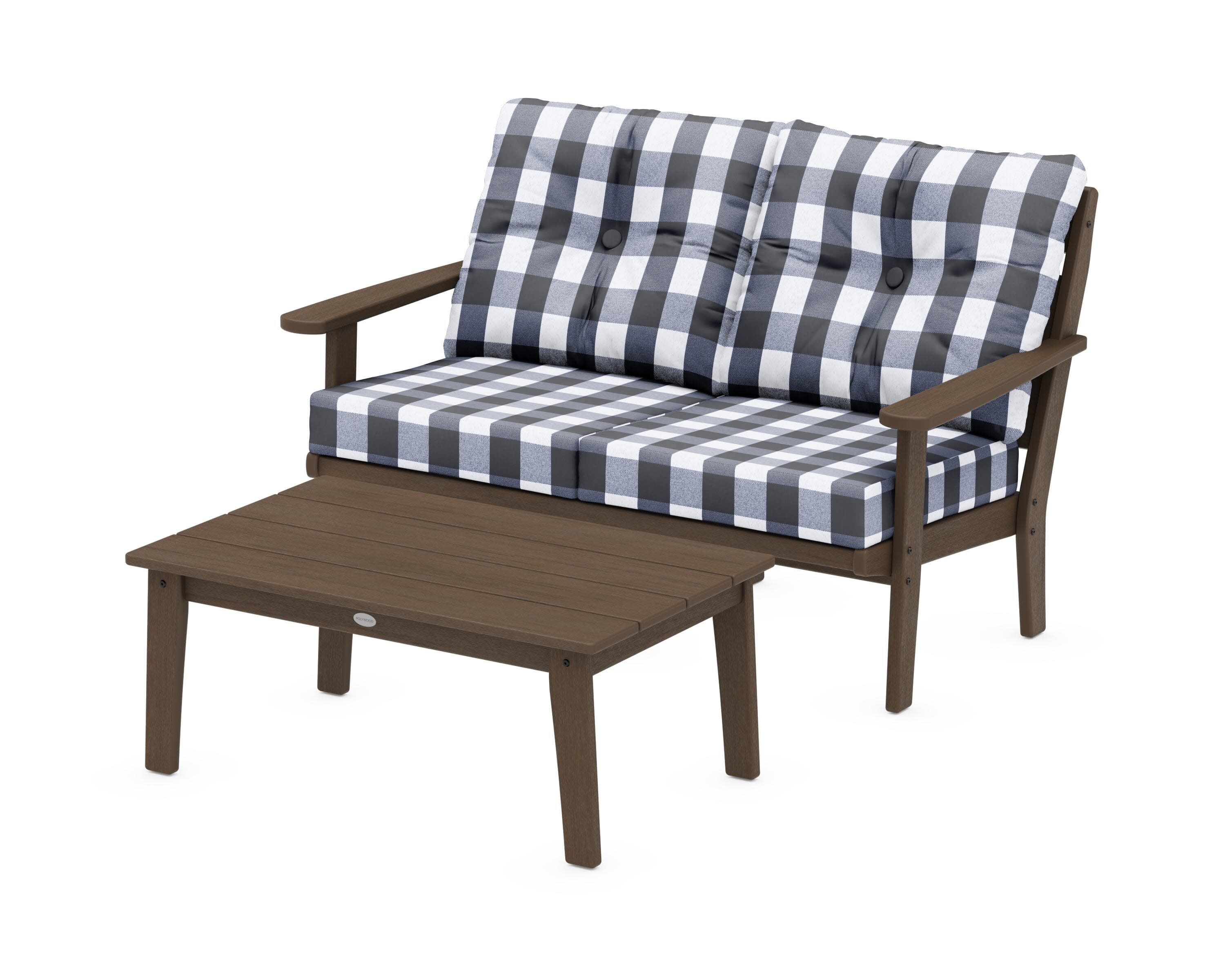 Lakeside 2-Piece Lounge Loveseat Set in Kona / Buffalo Plaid Marine Indigo
