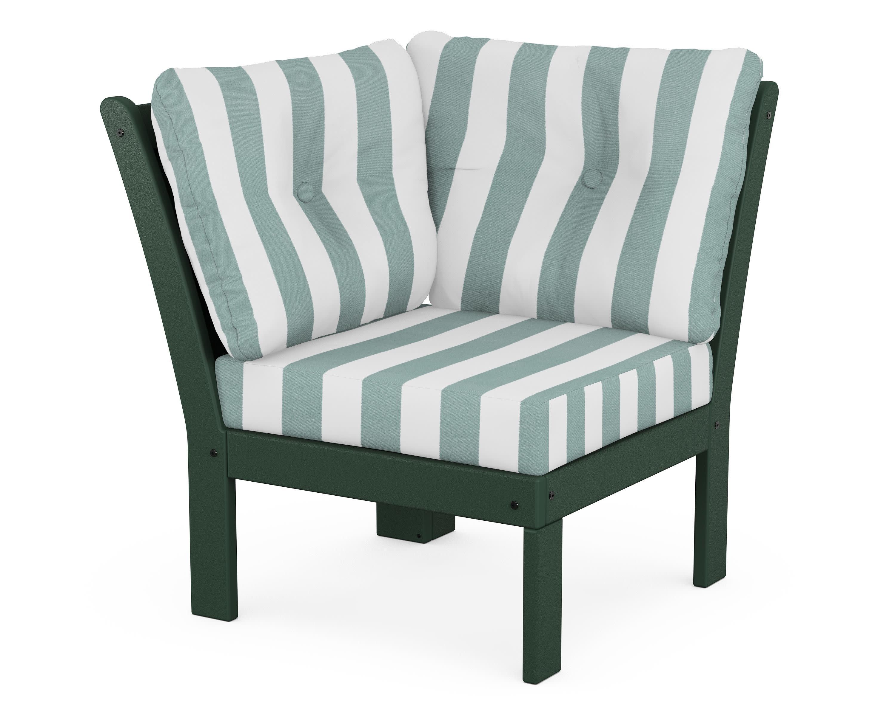 Vineyard Modular Corner Chair in Green / Cabana Stripe Glacier Spa