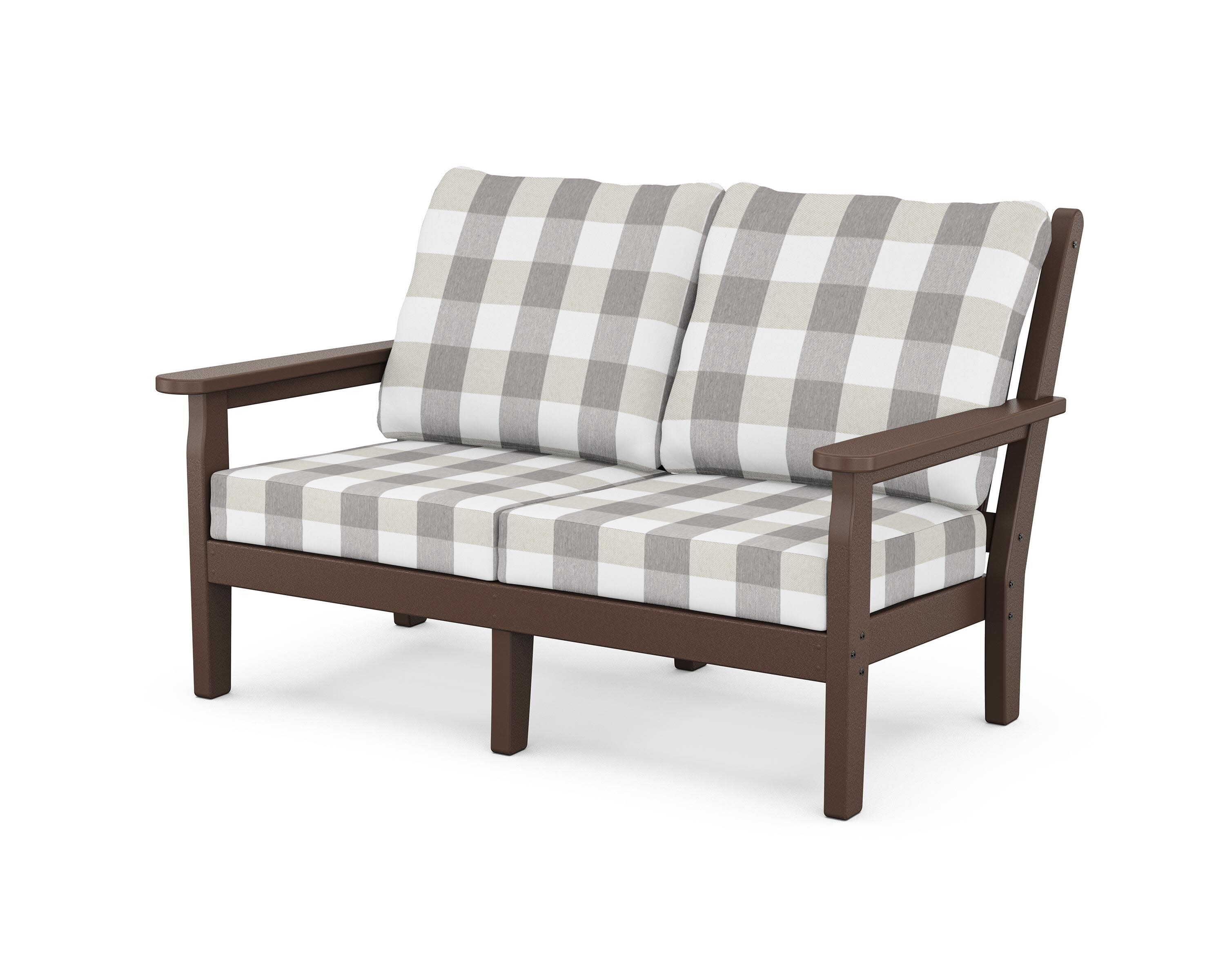 Chippendale Deep Seating Loveseat in Mahogany / Buffalo Plaid Grey Mist