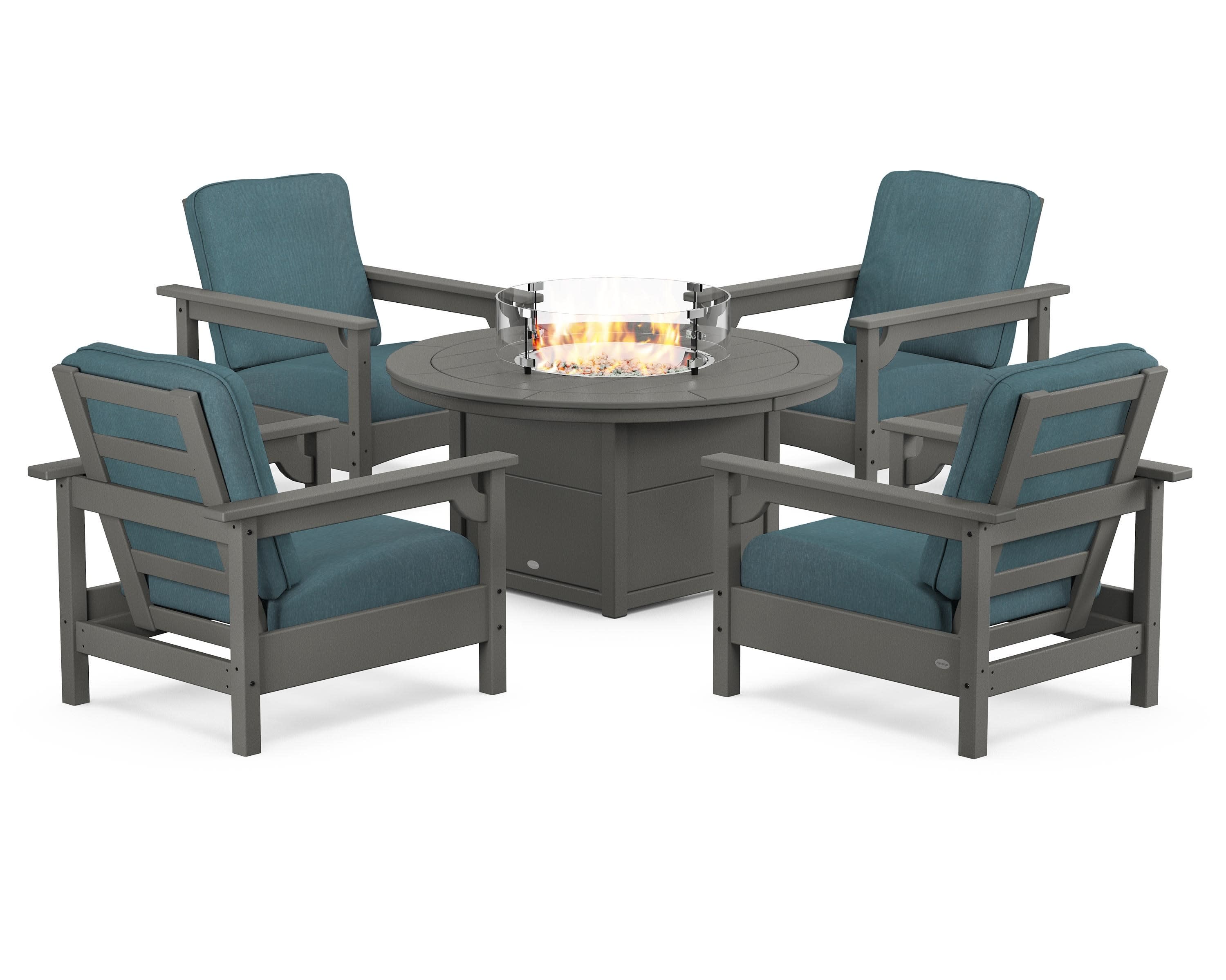 Club 5-Piece Conversation Set with Fire Pit Table in Slate Grey / Ocean Teal