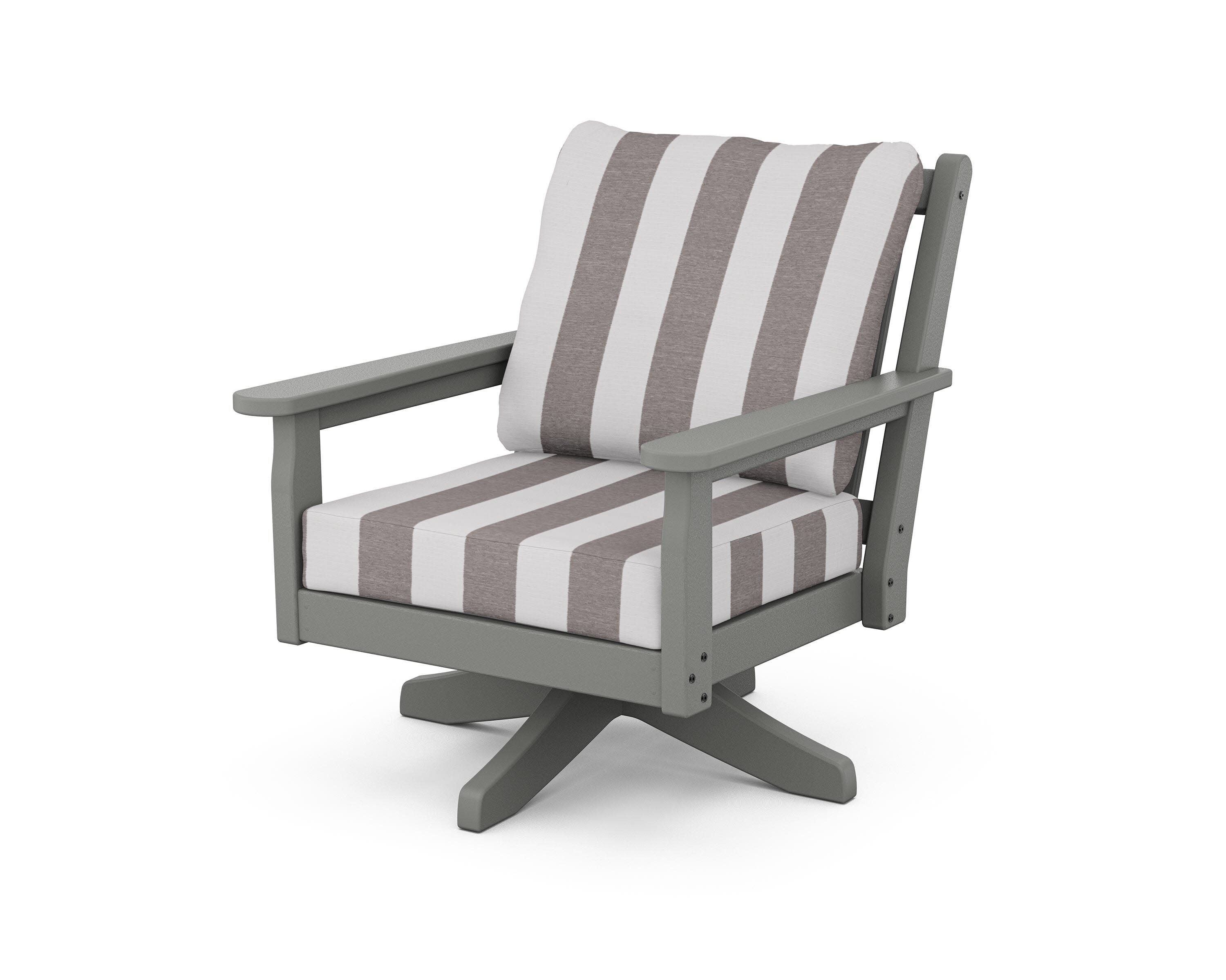 Chippendale Deep Seating Swivel Chair in Slate Grey / Cabana Stripe Grey Mist