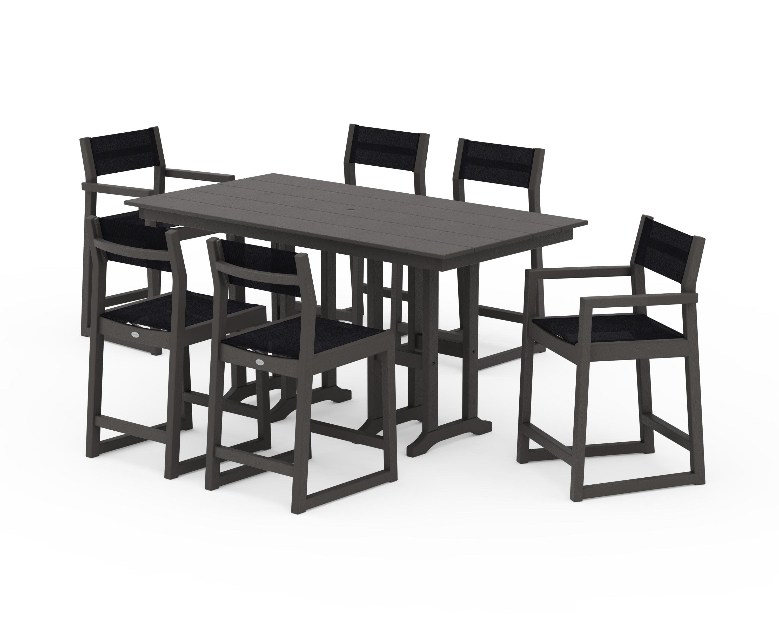 EDGE Sling 7-Piece Farmhouse Counter Set in Vintage Coffee / Black Sling