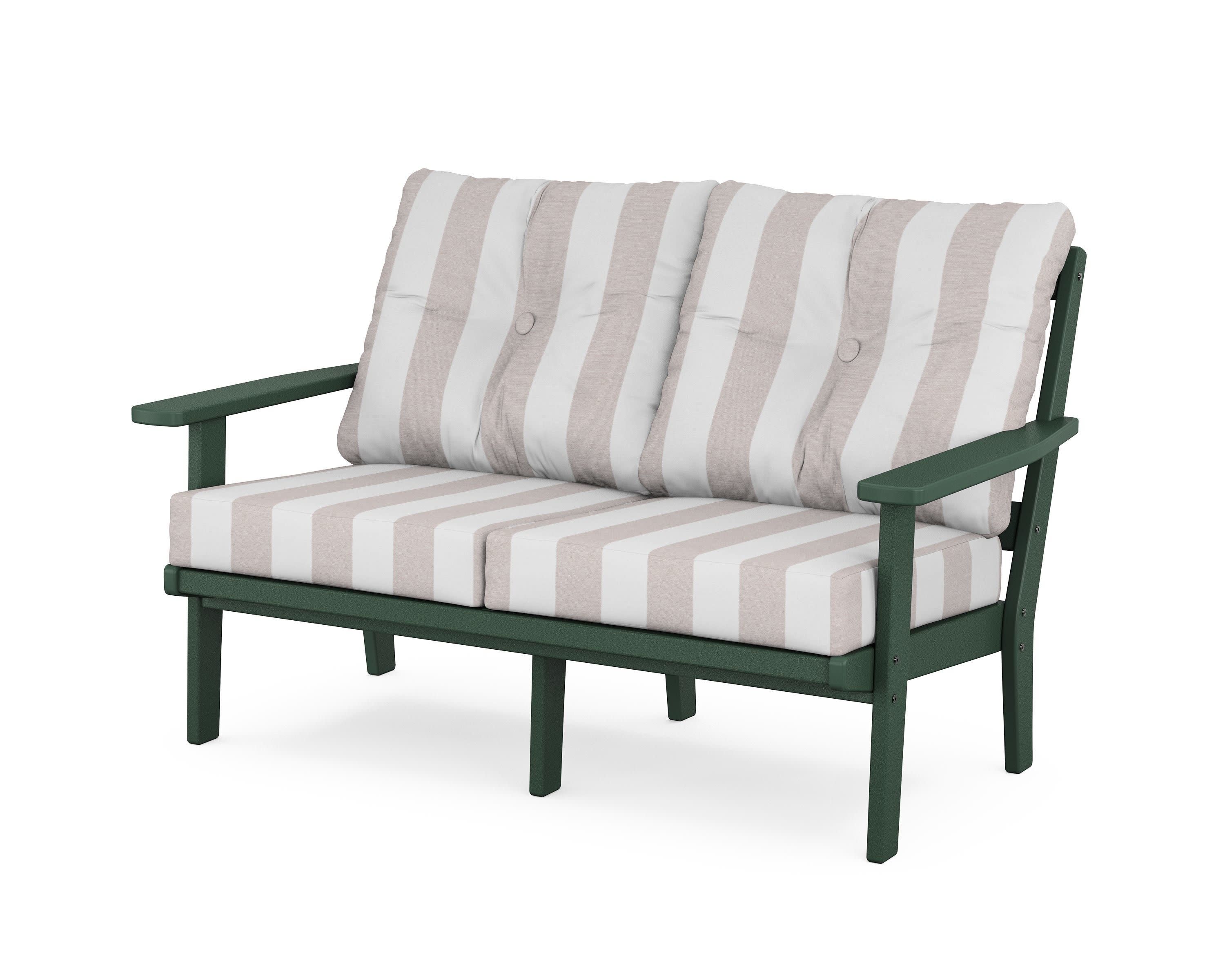 Oxford Deep SeatingLoveseat in Green / Cabana Stripe Dune Burlap