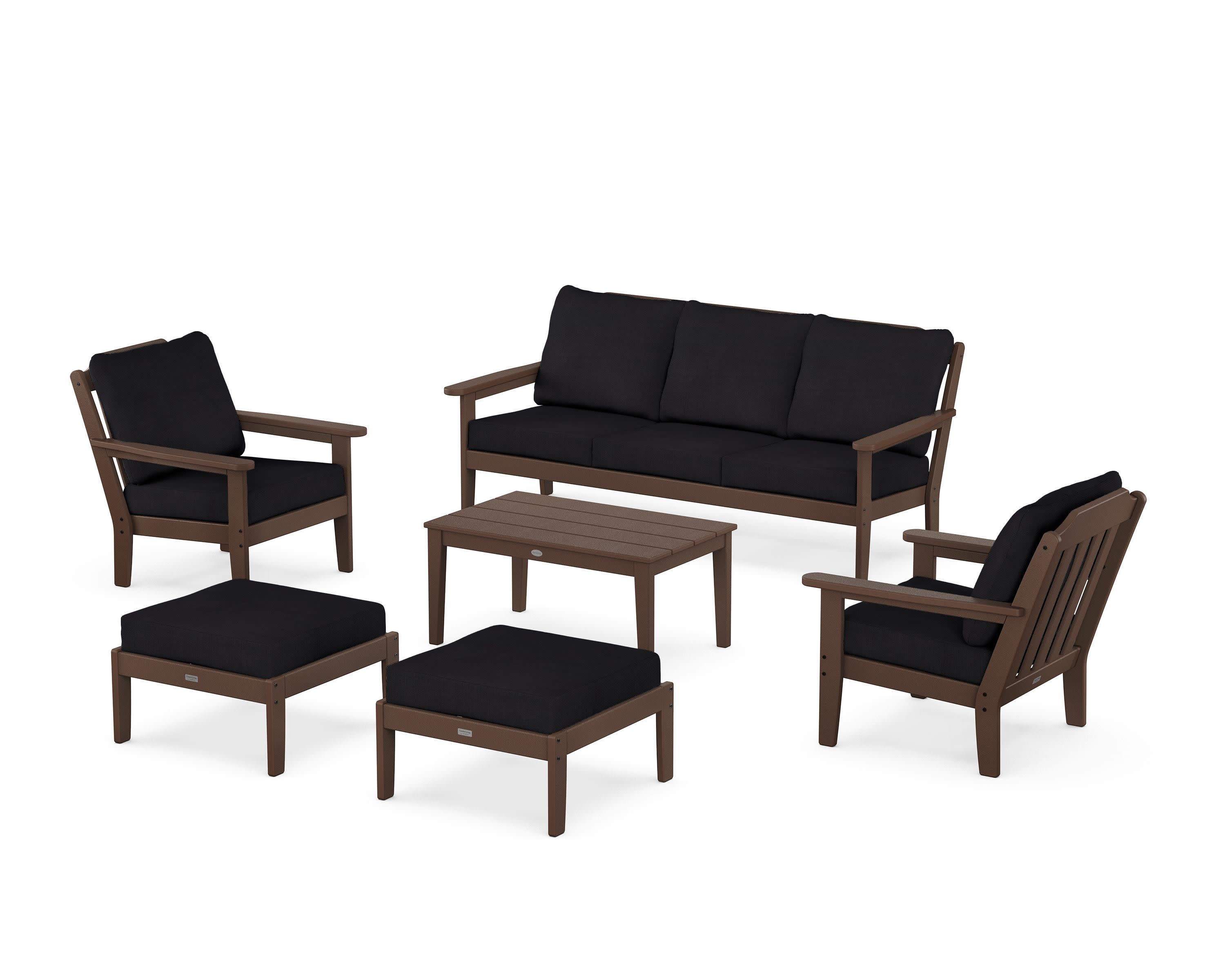 Cottage 6-Piece Lounge Sofa Set in Mahogany / Midnight Linen