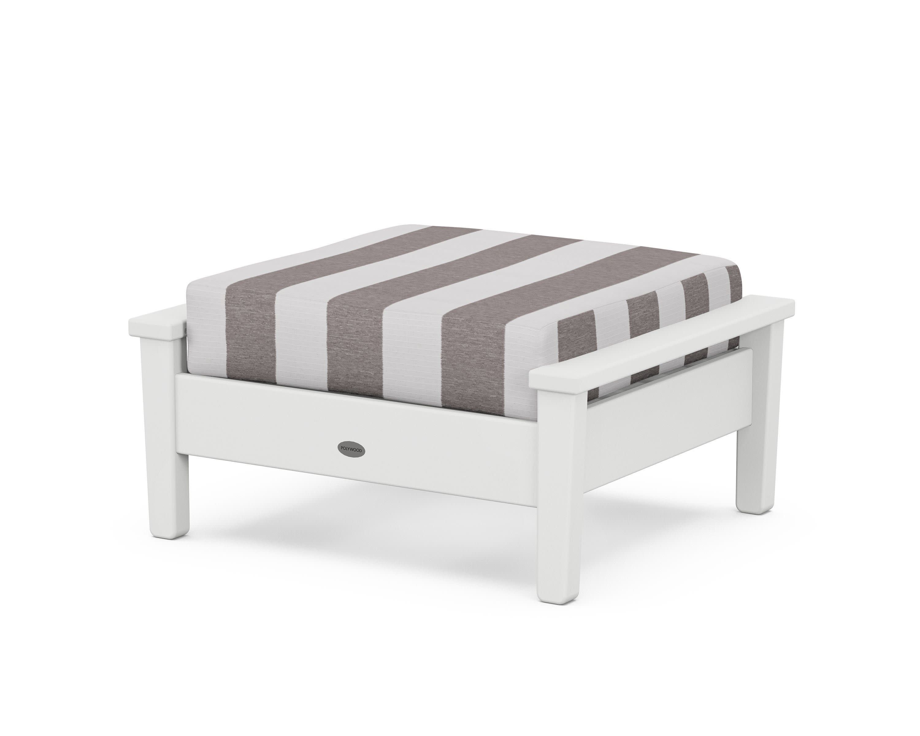 Prescott Deep Seating Ottoman in White / Cabana Stripe Grey Mist
