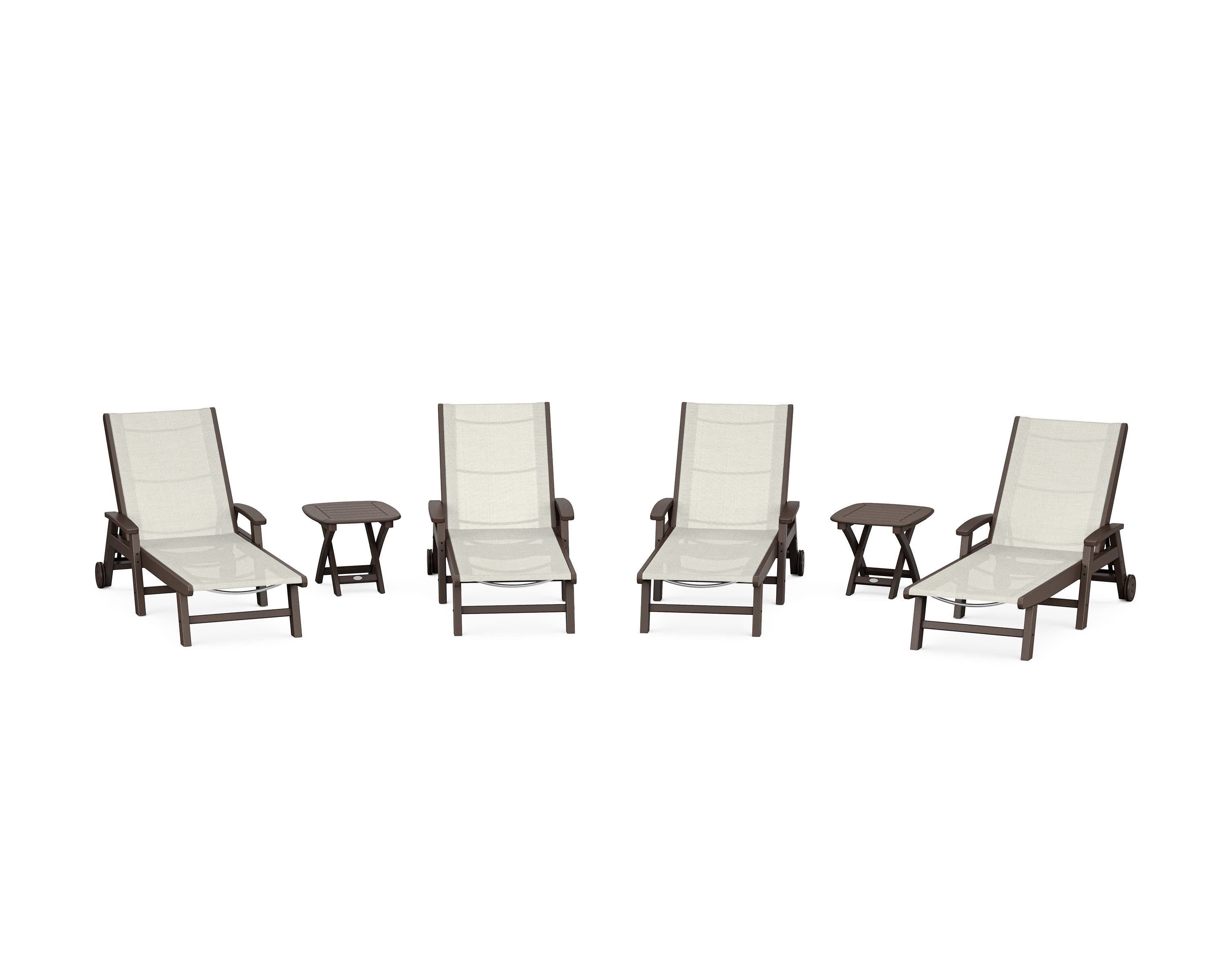 Coastal Chaise 6-Piece Set with Wheels in Mahogany / Parchment Sling