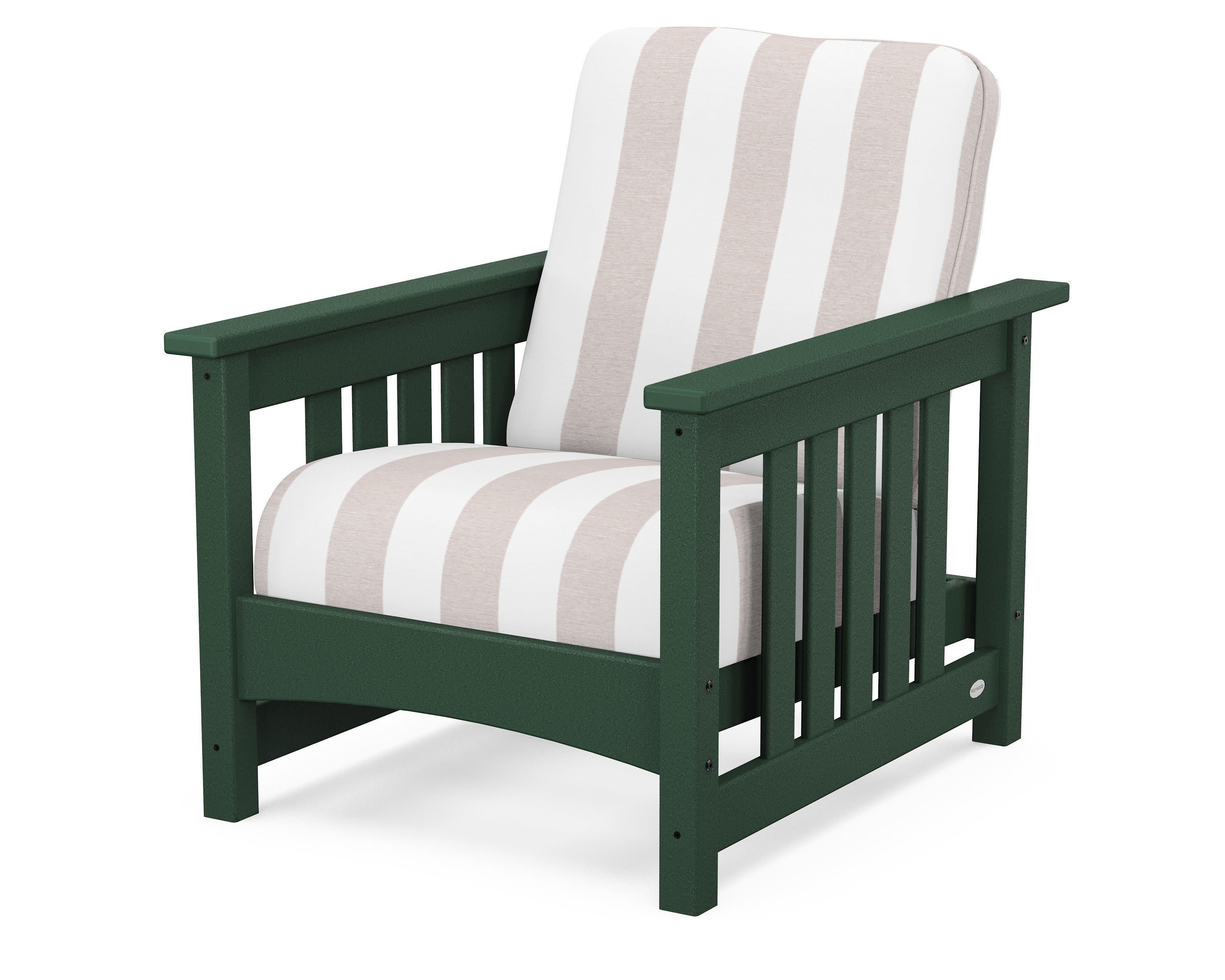 Club Mission Chair in Green / Cabana Stripe Dune Burlap