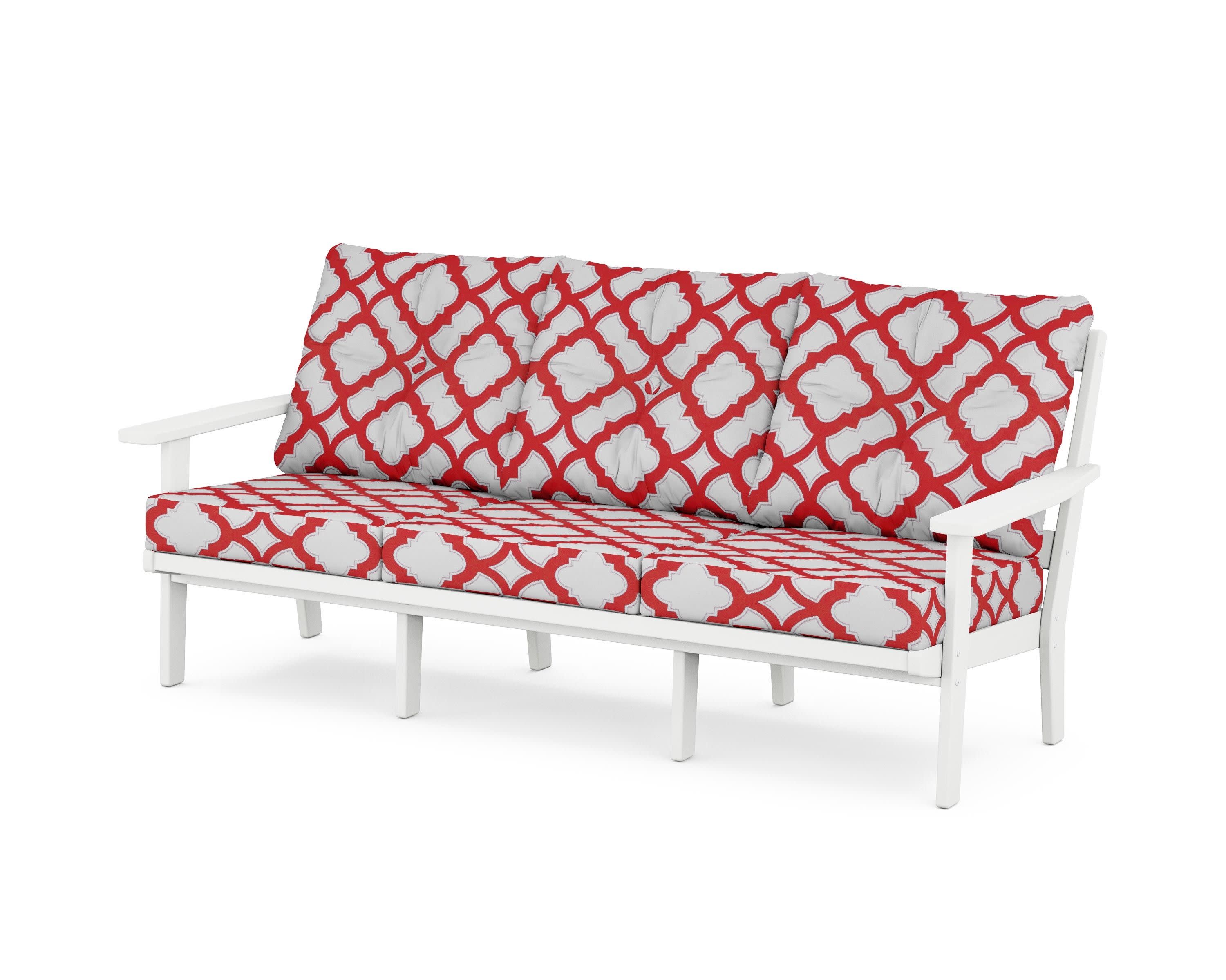 Oxford Deep Seating Sofa in White / Trellis Crimson