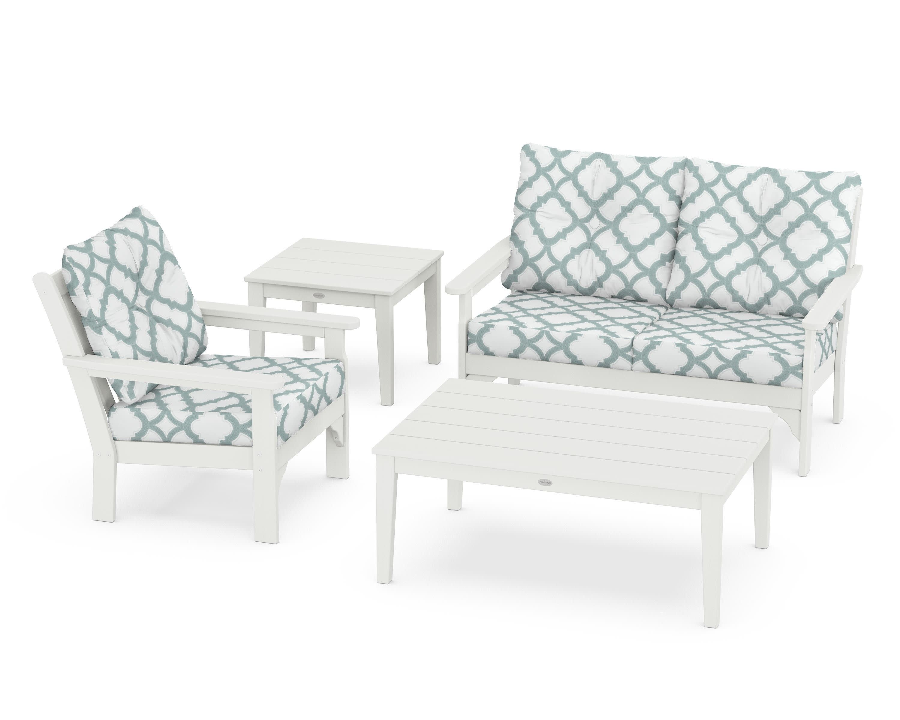 Vineyard 4-Piece Deep Seating Set in Vintage White / Trellis Glacier Spa