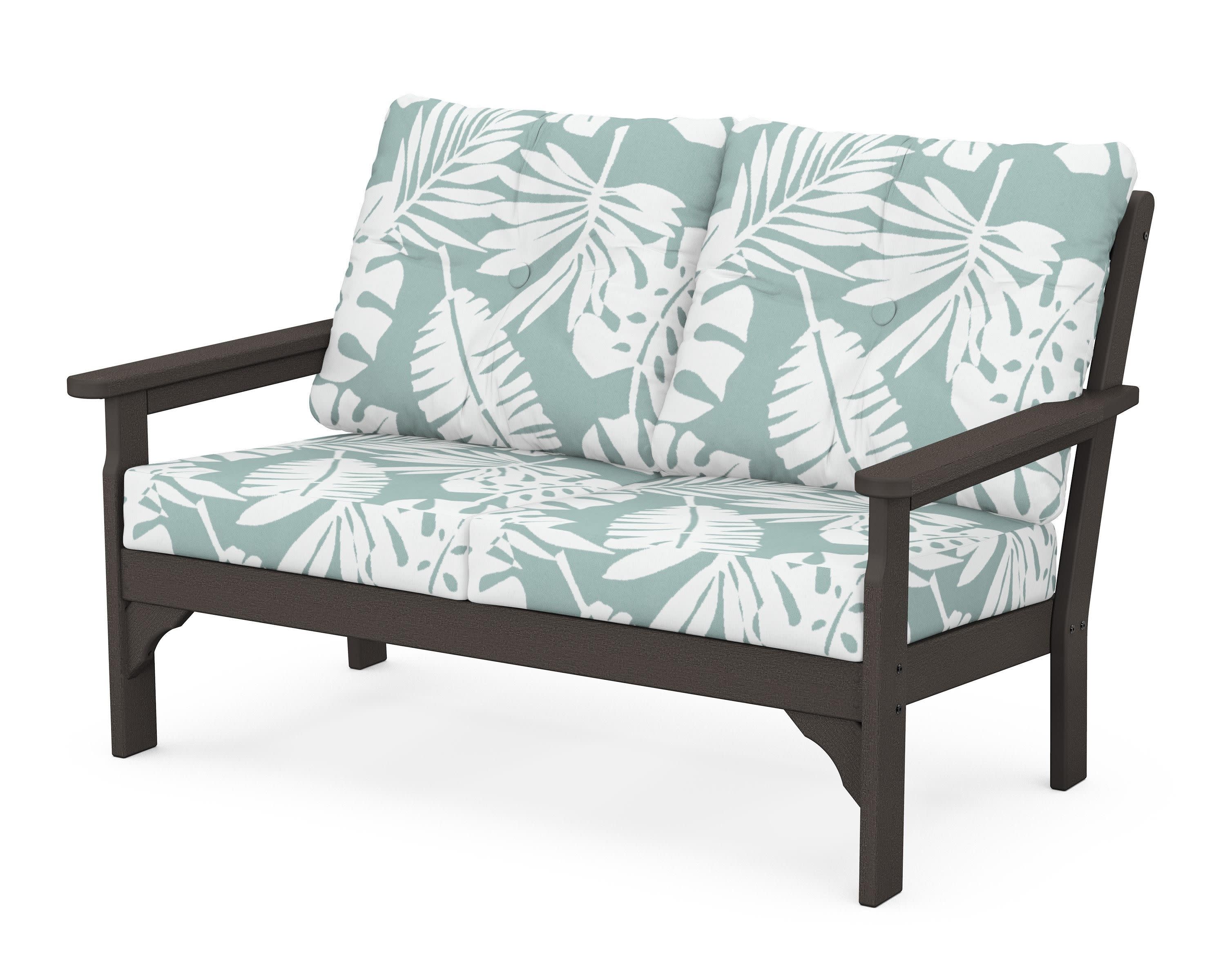 Vineyard Deep Seating Loveseat in Vintage Coffee / Leaf Glacier Spa
