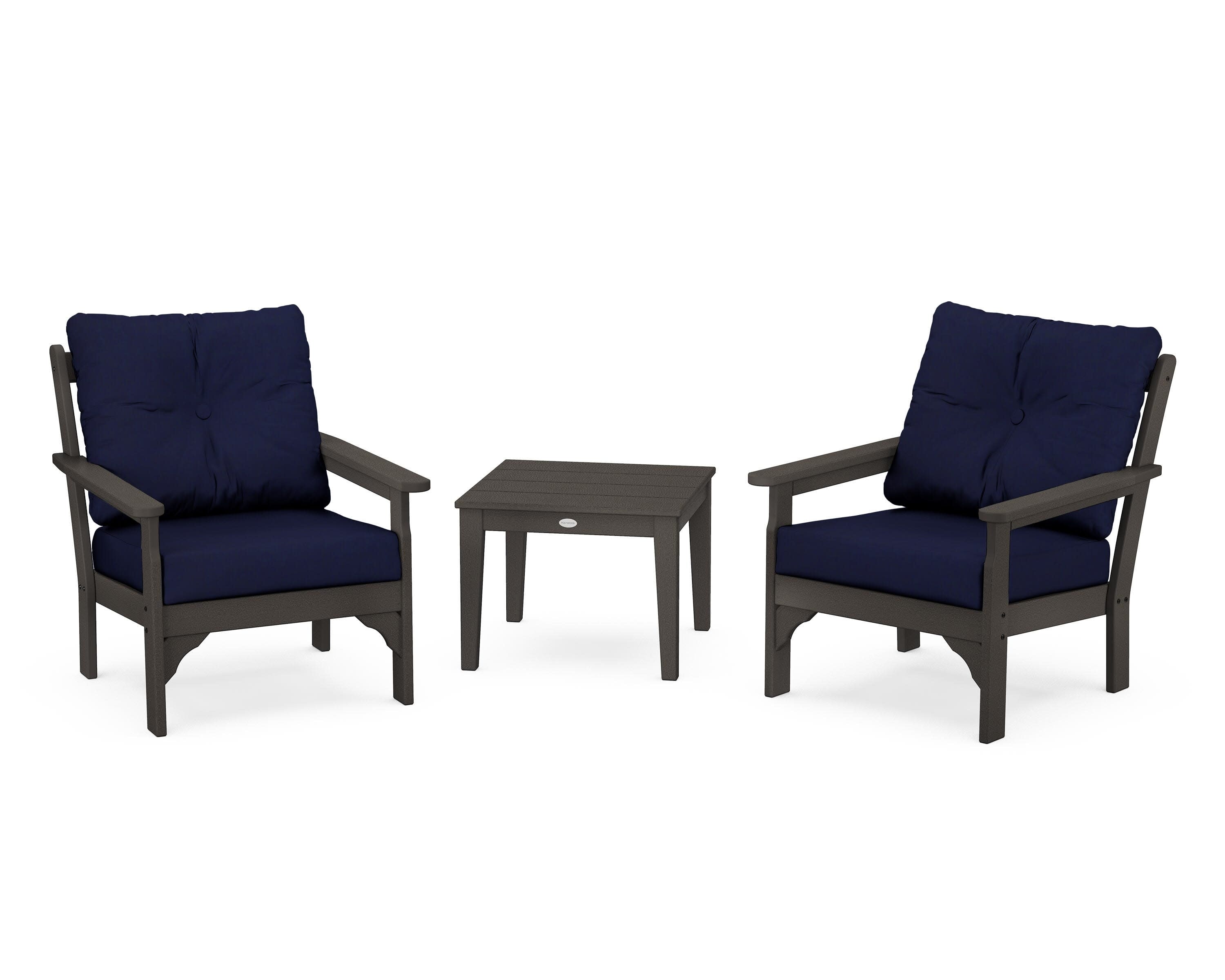 Vineyard 3-Piece Deep Seating Set in Vintage Coffee / Navy