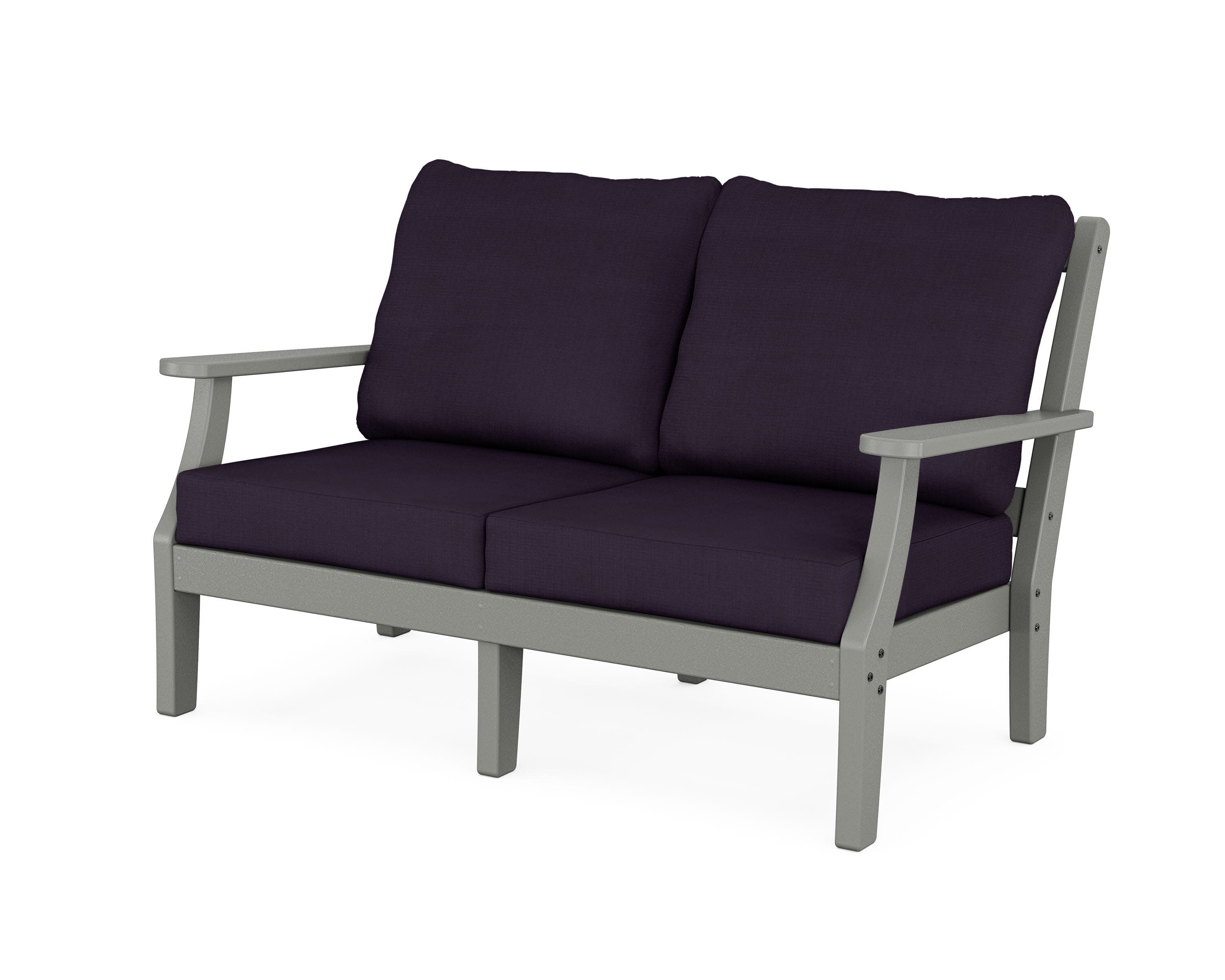 Chinoiserie Deep Seating Loveseat in Slate Grey / Navy Linen