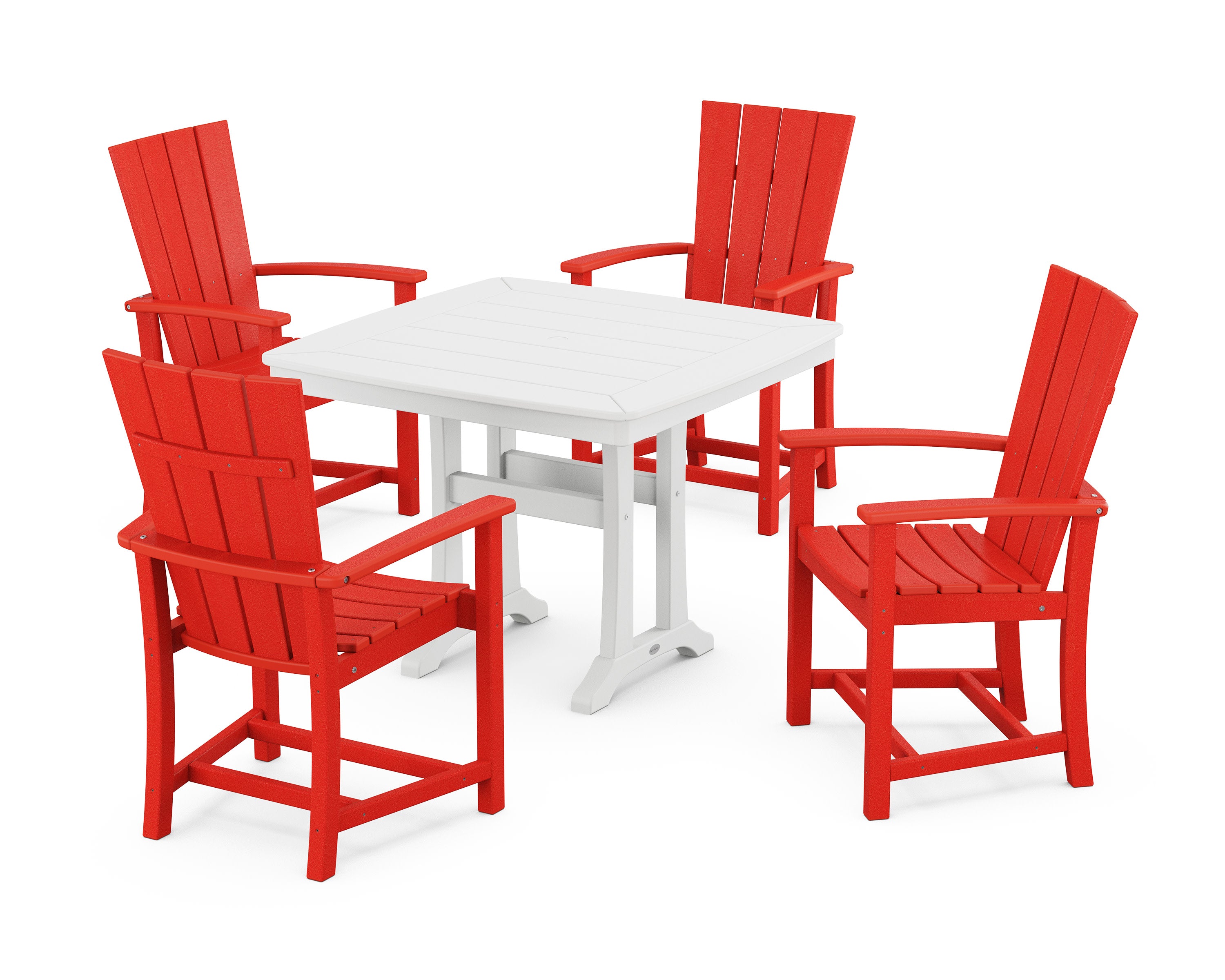 Quattro 5-Piece Dining Set with Trestle Legs in Sunset Red / White