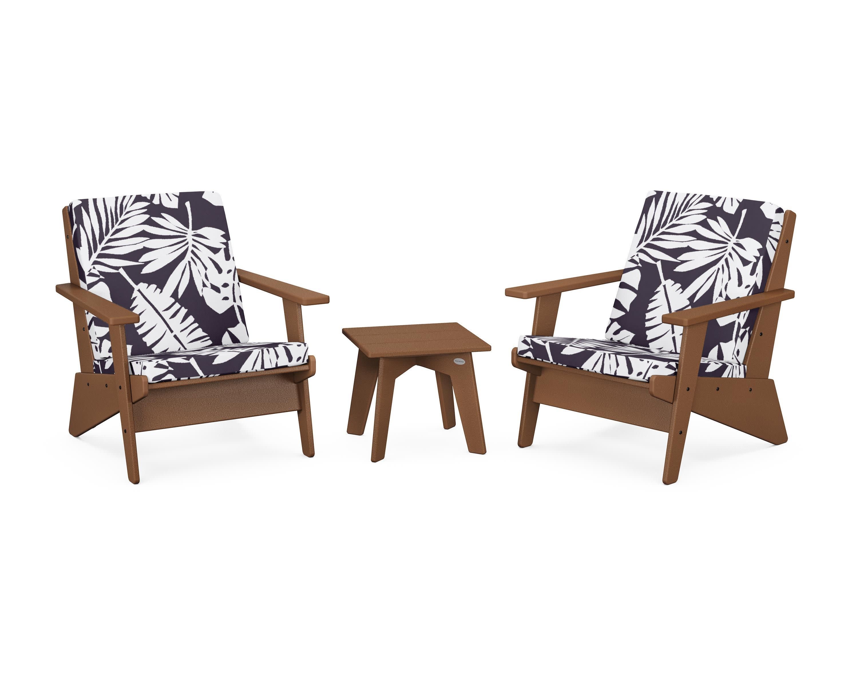 Riviera Modern Lounge 3-Piece Set in Teak / Leaf Navy