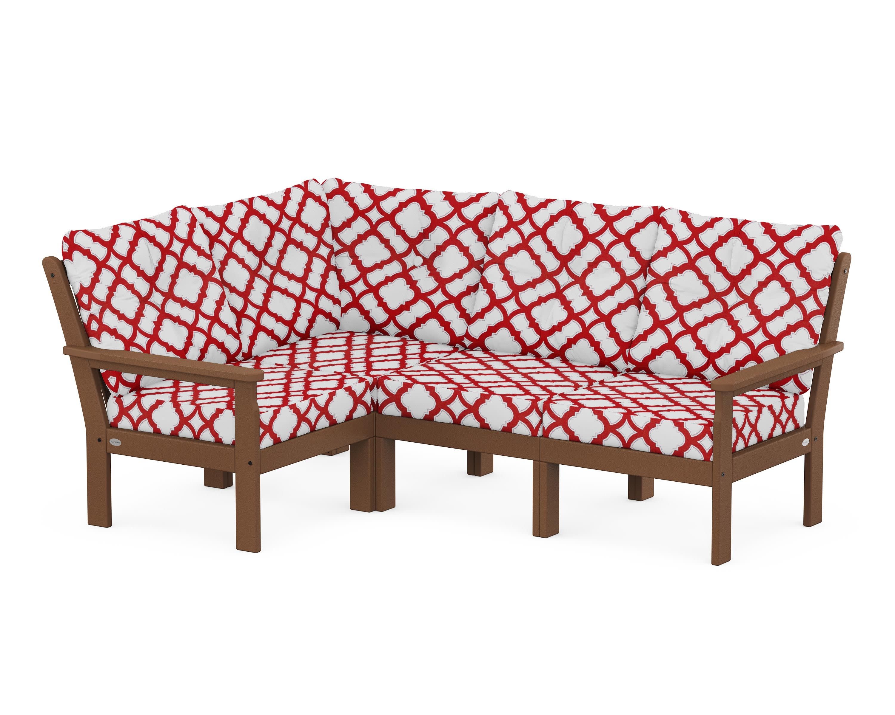Vineyard 4-Piece Sectional in Teak / Trellis Crimson